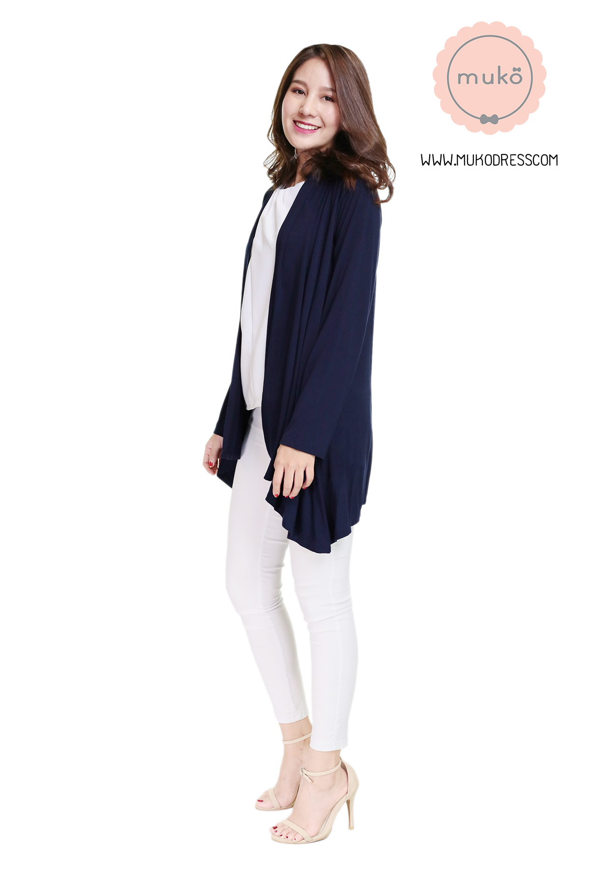 Muko Kimochi เสื้อคลุม ผ้าคอตตอนยืดญี่ปุ่น AB04-016 สีกรม