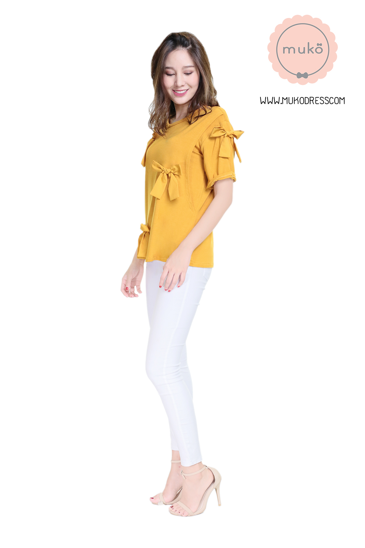 Muko Cher เสื้อเปิดให้นม TC26-006 สีเหลืองมัสตาร์ด