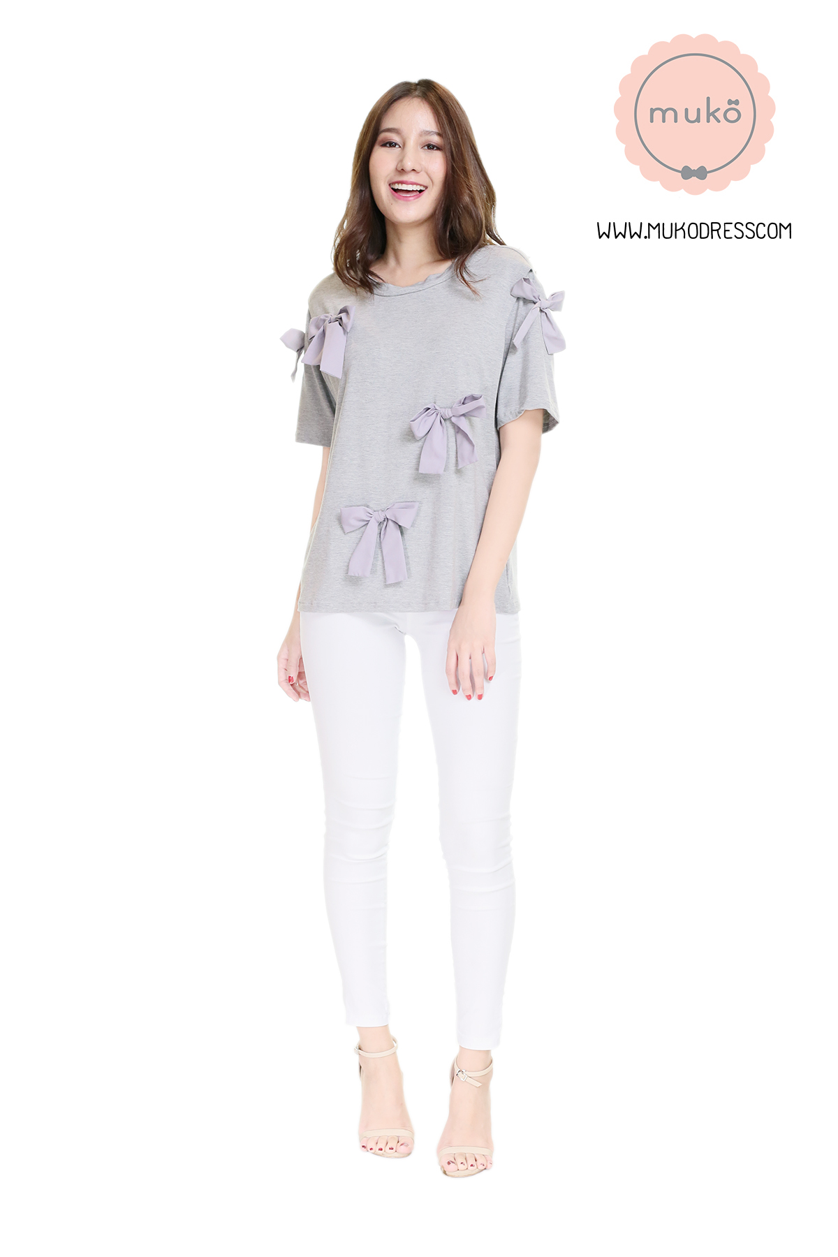 Muko Cher เสื้อเปิดให้นม TC26-012 สีเทาอ่อน