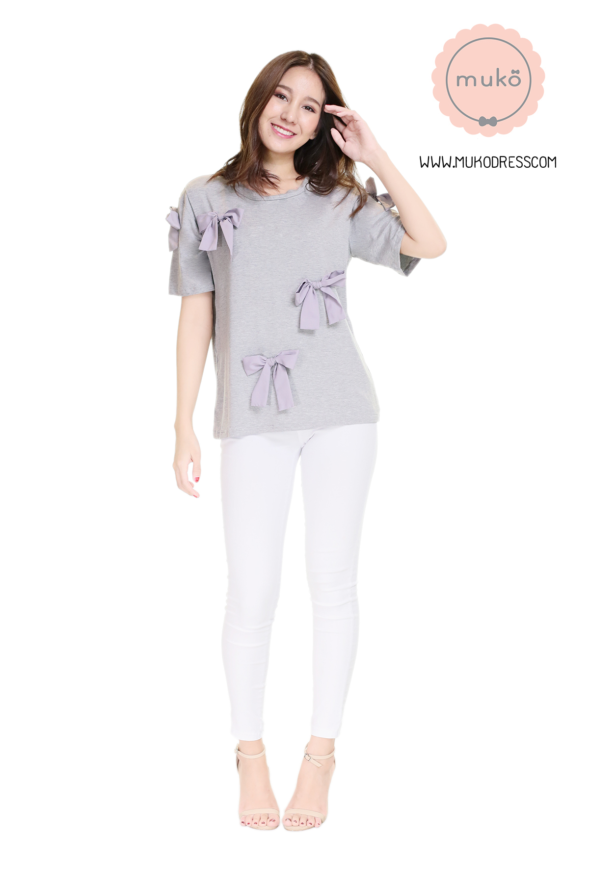 Muko Cher เสื้อเปิดให้นม TC26-012 สีเทาอ่อน
