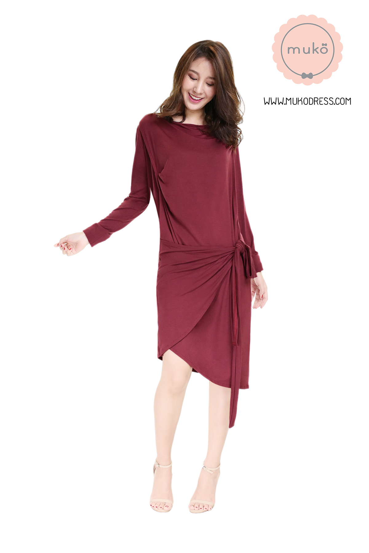 Muko Helen เดรสให้นม คลุมท้อง DR29-013 แดงเลือดหมู