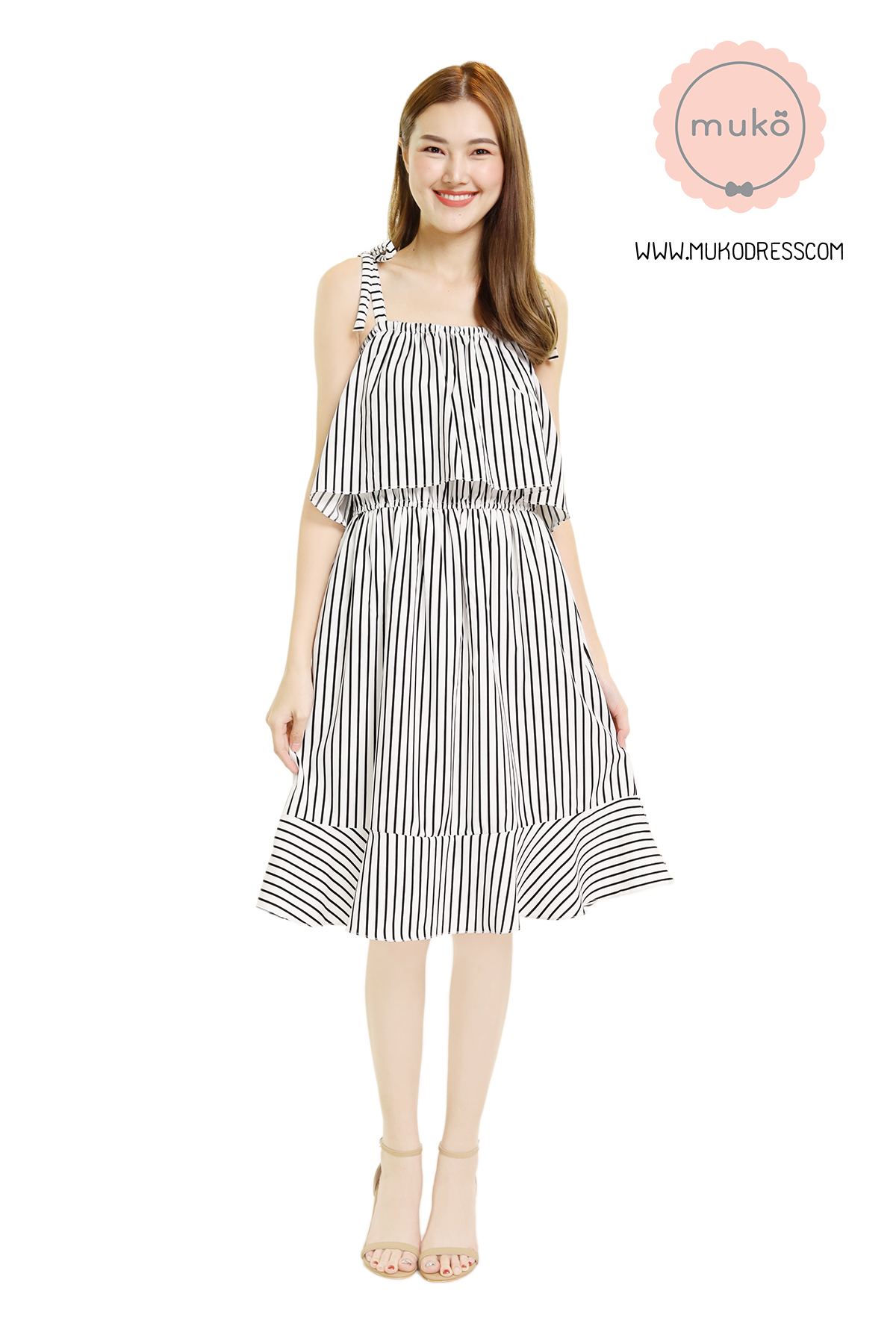 Muko Shimmer เดรสคลุมท้อง เปิดให้นม DZ27-006 ริ้วขาวดำ