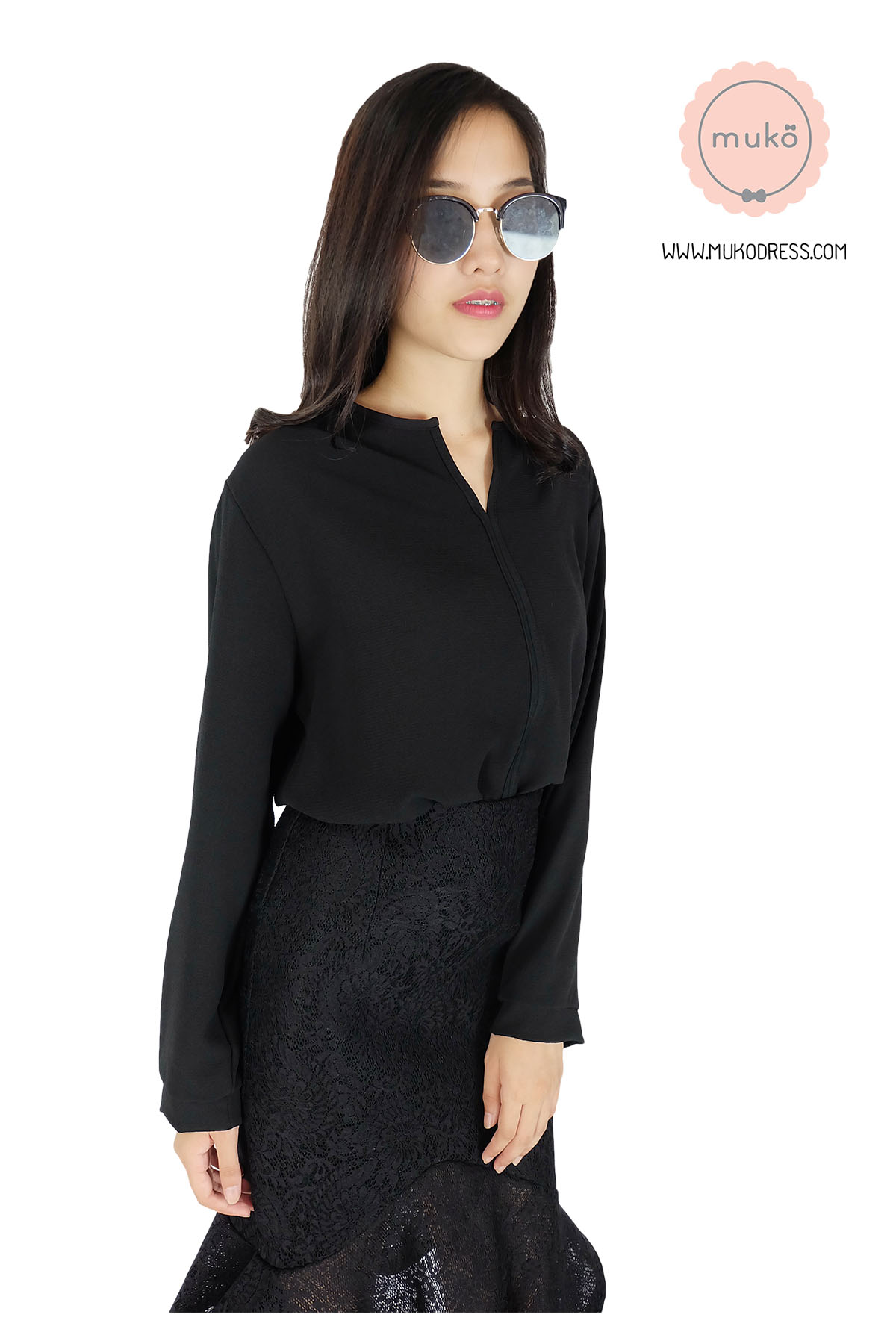 Muko BeHers เสื้อเปิดให้นม BSL16-011 แขนยาวกุ๊นสาบหน้าดำ