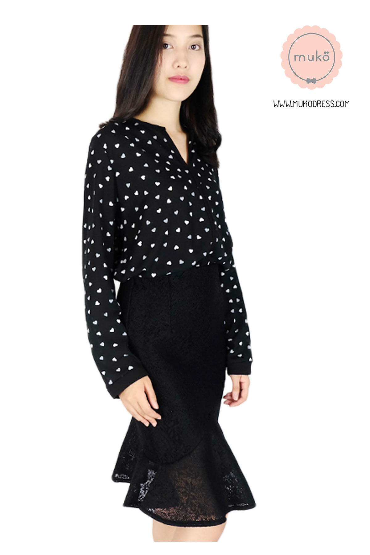 Muko BeHers เสื้อเปิดให้นม BSL16-014 แขนยาวกุ๊นสาบหน้าหัวใจ