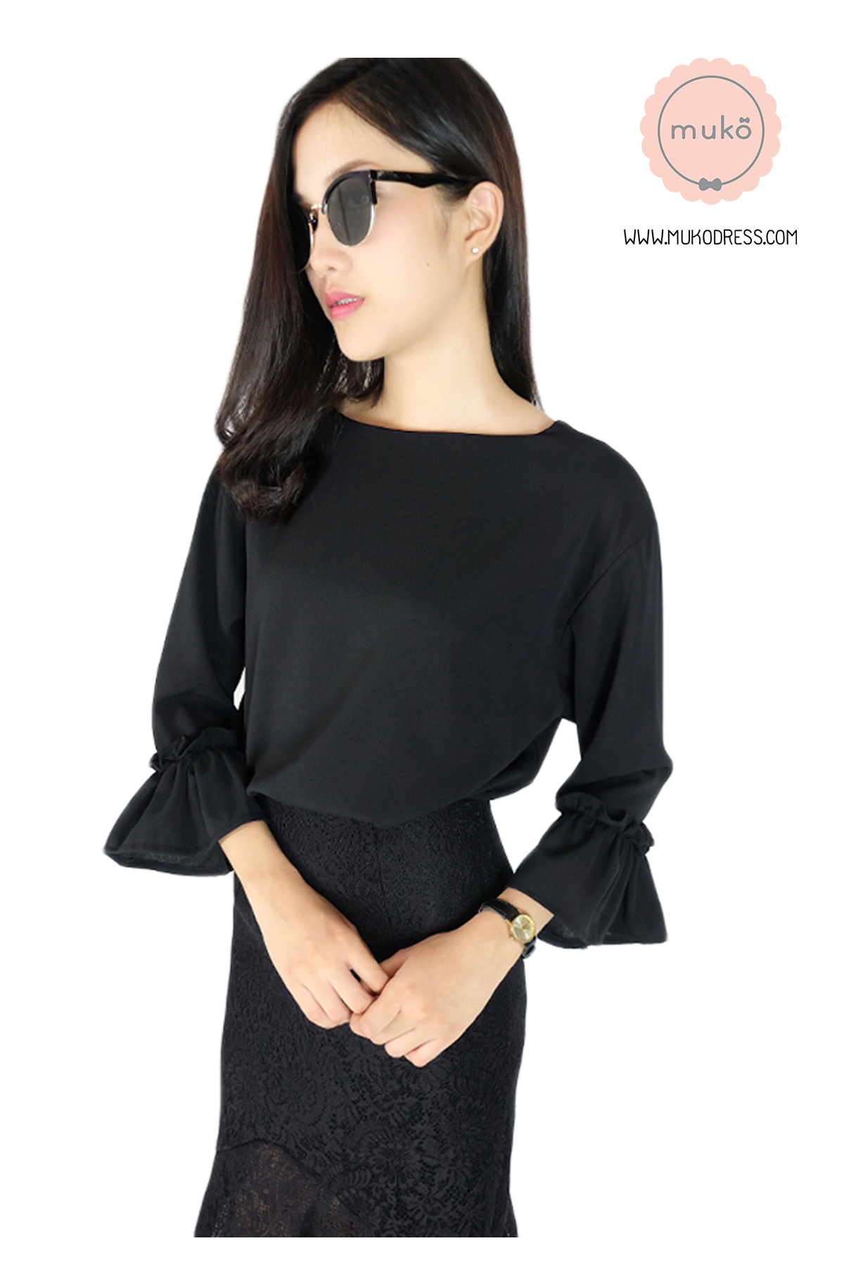 Muko BeHers เสื้อเปิดให้นม BSL16-015 แขนสามส่วนย่นขอบแขน