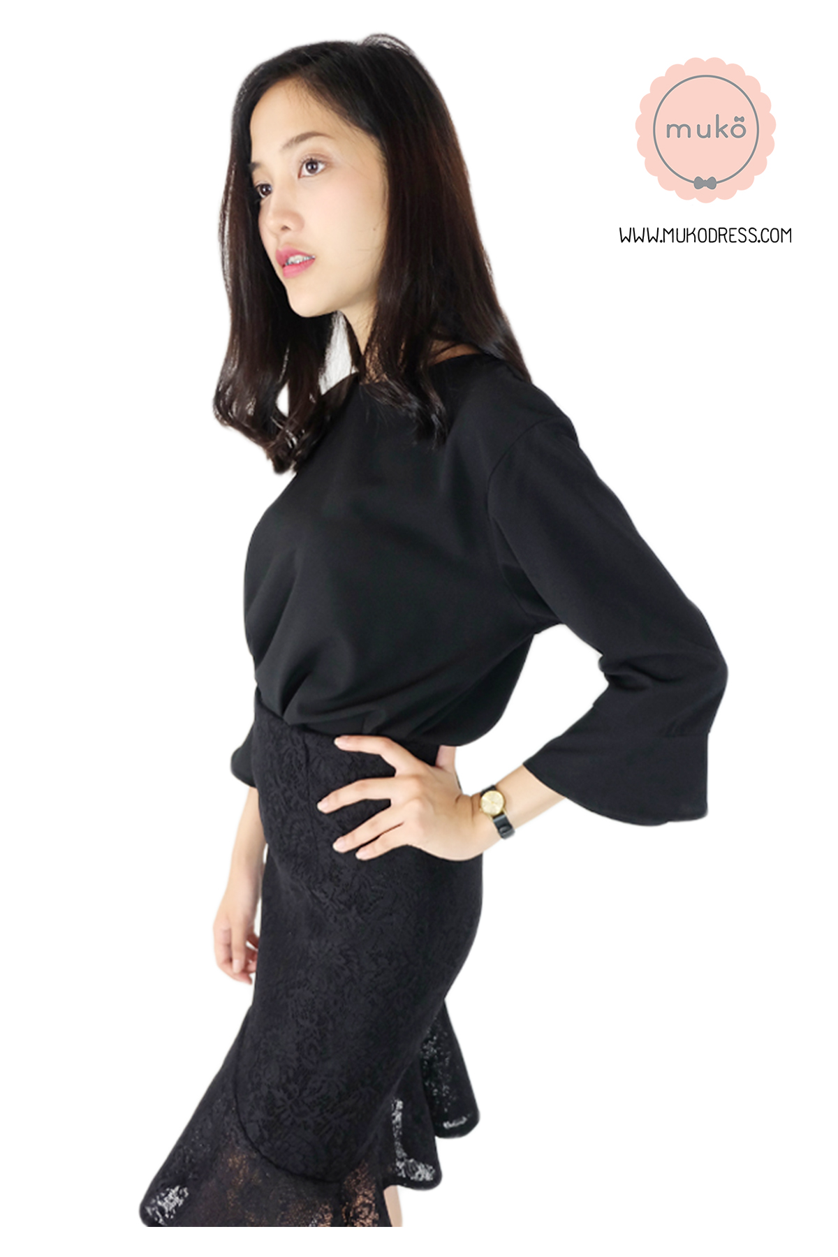 Muko BeHers เสื้อเปิดให้นม BSL16-016 แขนสามส่วนปลายแขนย้วย