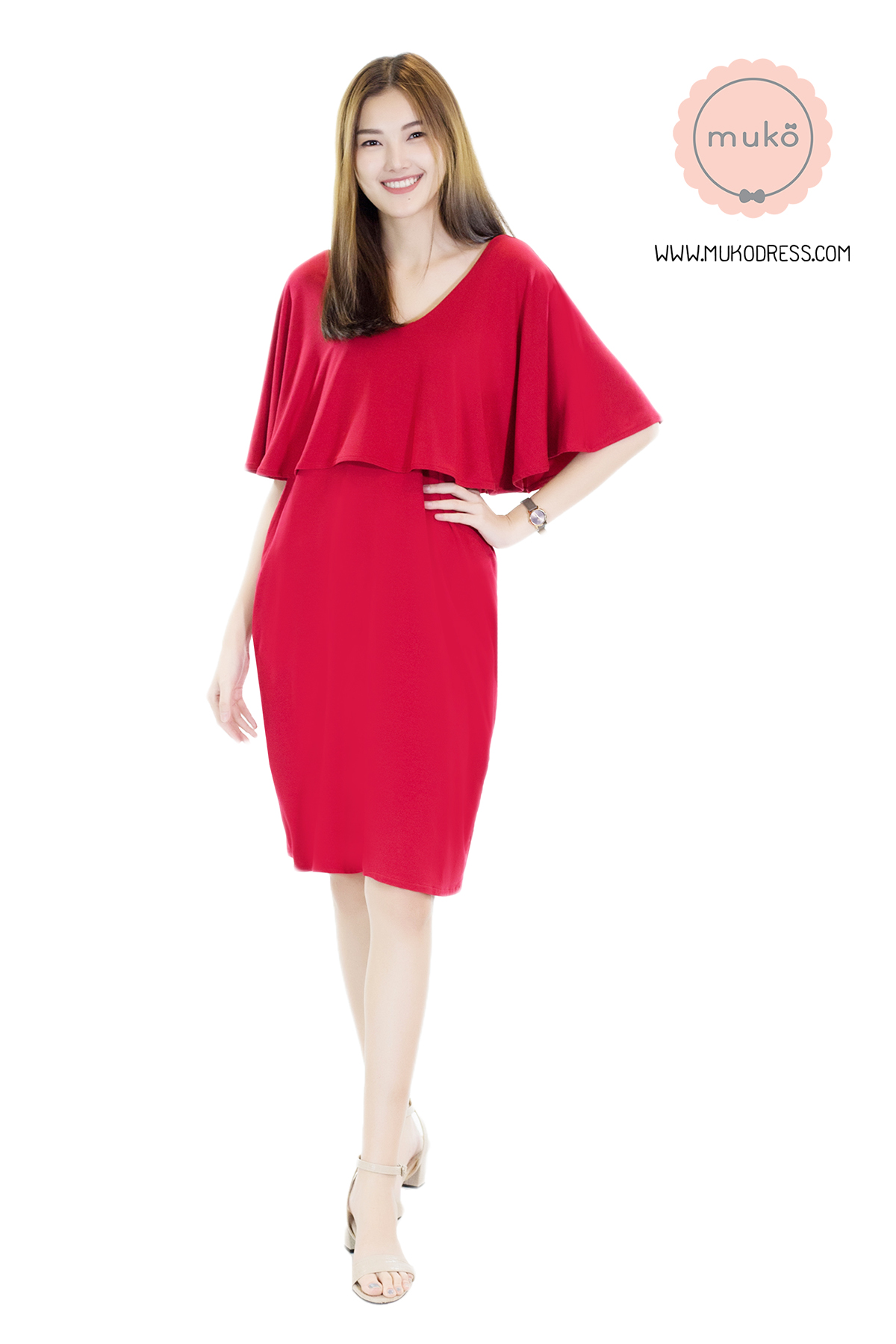 Muko Cindy เดรสเปิดให้นม คลุมท้อง DR17-001 สีแดง Muko Cindy เดรสเปิดให้นม คลุมท้อง DR17-001 สีแดง