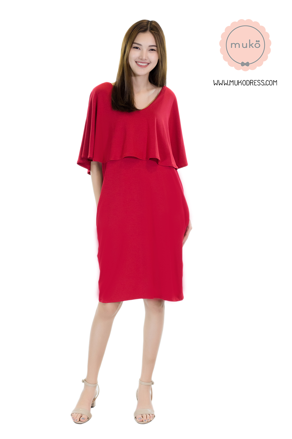 Muko Cindy เดรสเปิดให้นม คลุมท้อง DR17-001 สีแดง Muko Cindy เดรสเปิดให้นม คลุมท้อง DR17-001 สีแดง