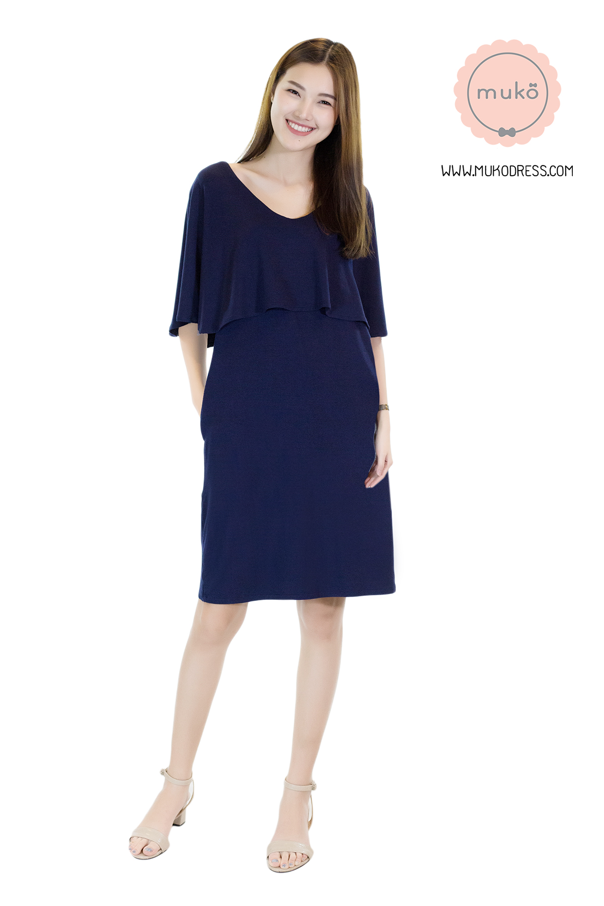 Muko Cindy เดรสเปิดให้นม คลุมท้อง DR17-002 สีกรม