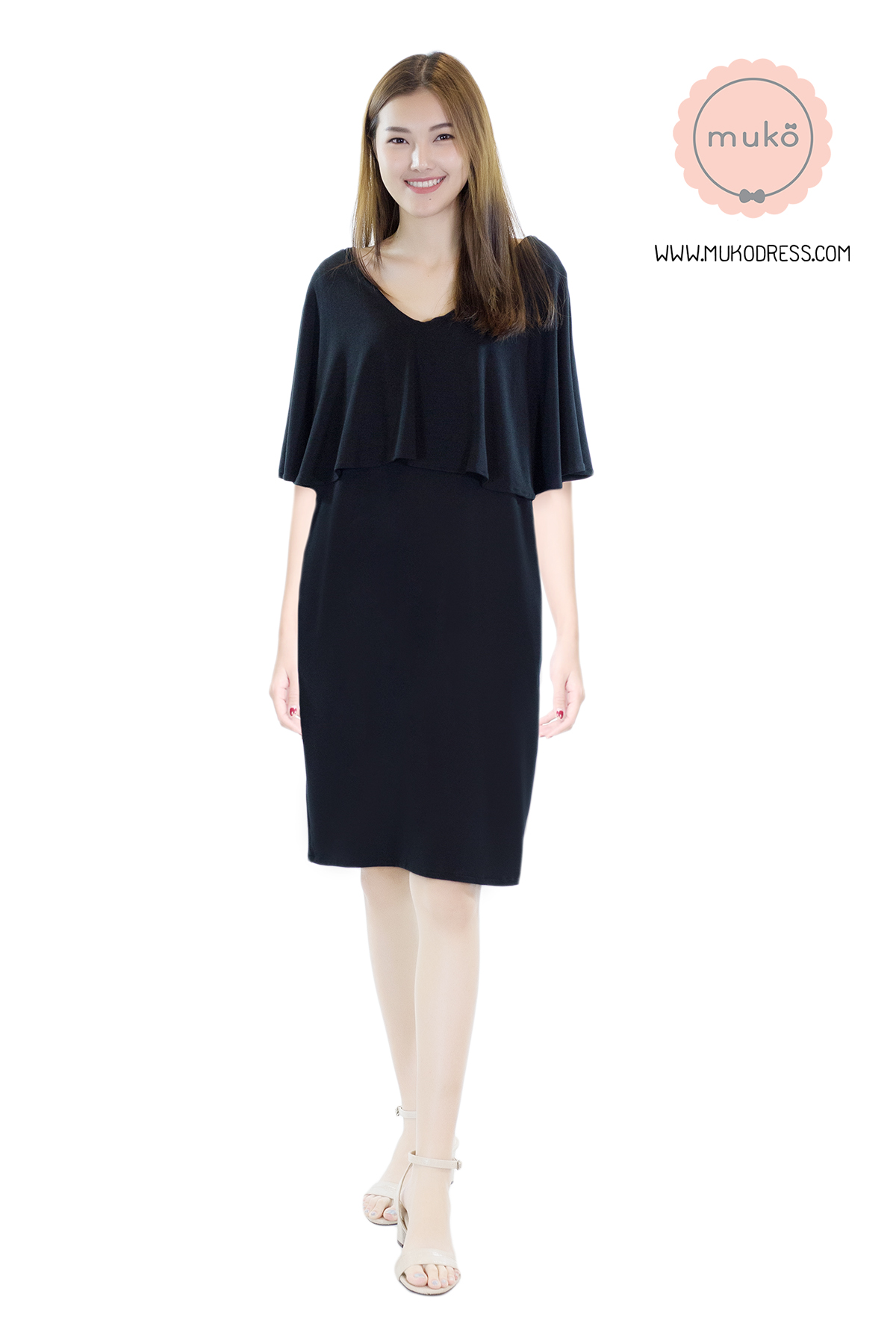 Muko Cindy เดรสเปิดให้นม คลุมท้อง DR17-004 สีดำ
