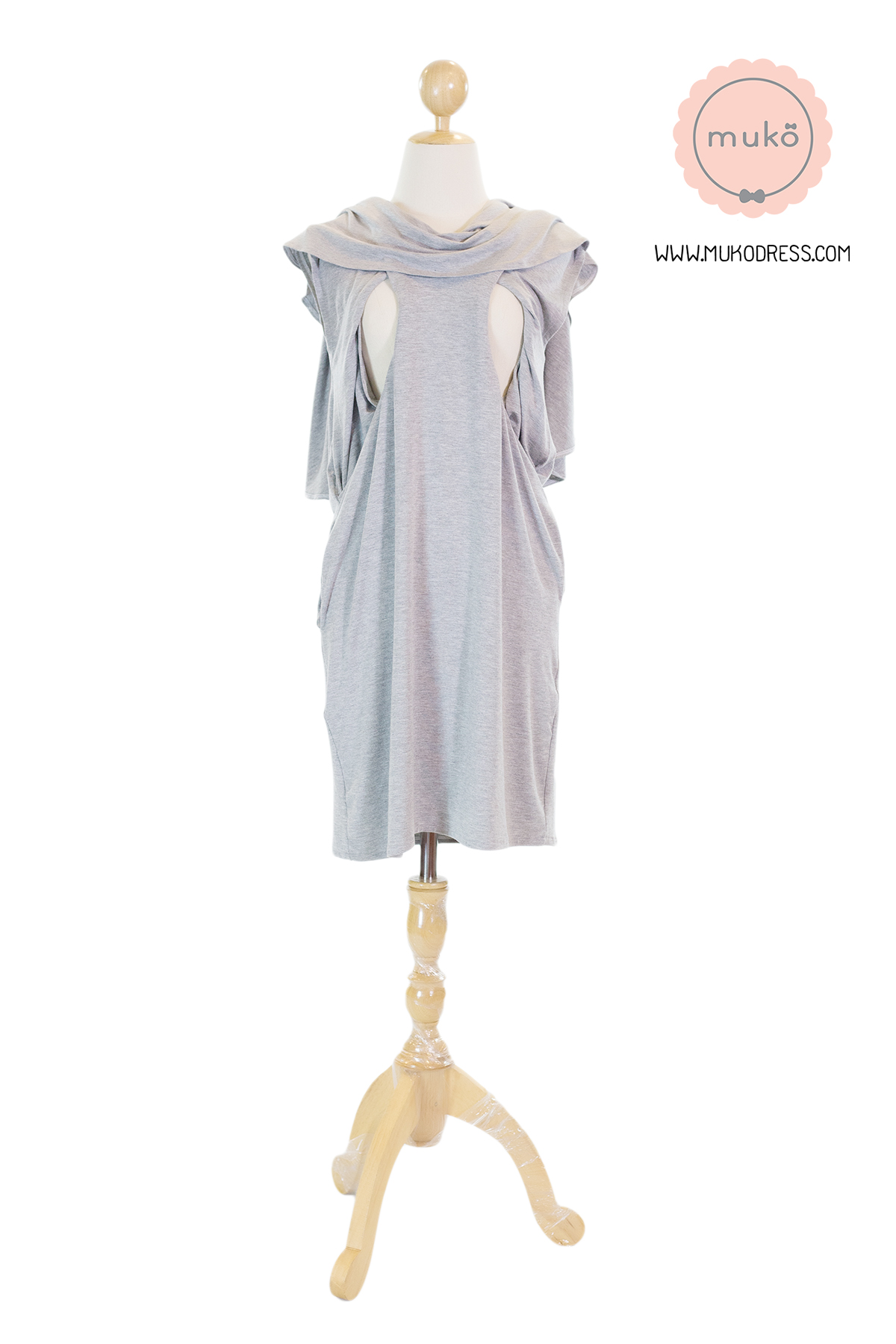 Muko Cindy เดรสเปิดให้นม คลุมท้อง DR17-006 สีเทาอ่อน