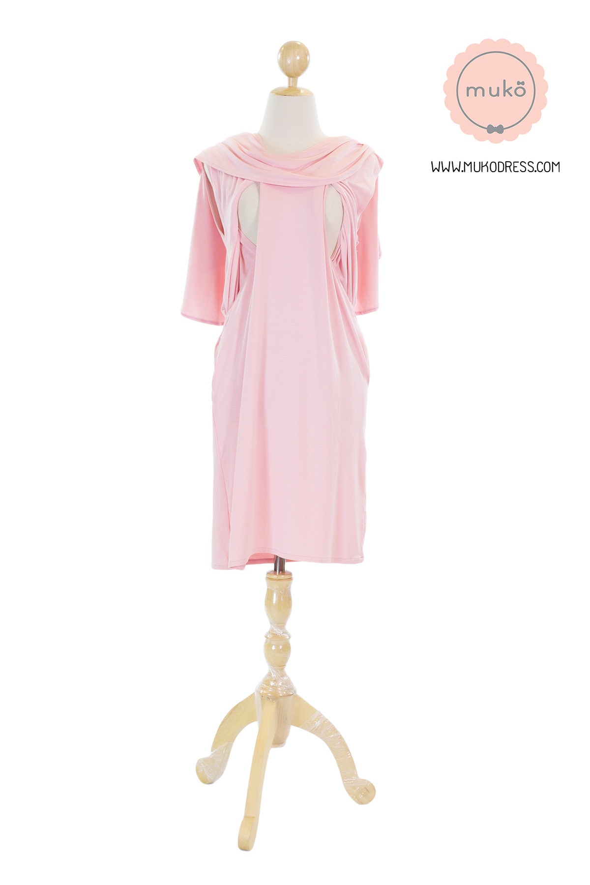 Muko Cindy เดรสเปิดให้นม คลุมท้อง DR17-007 สีชมพูนม