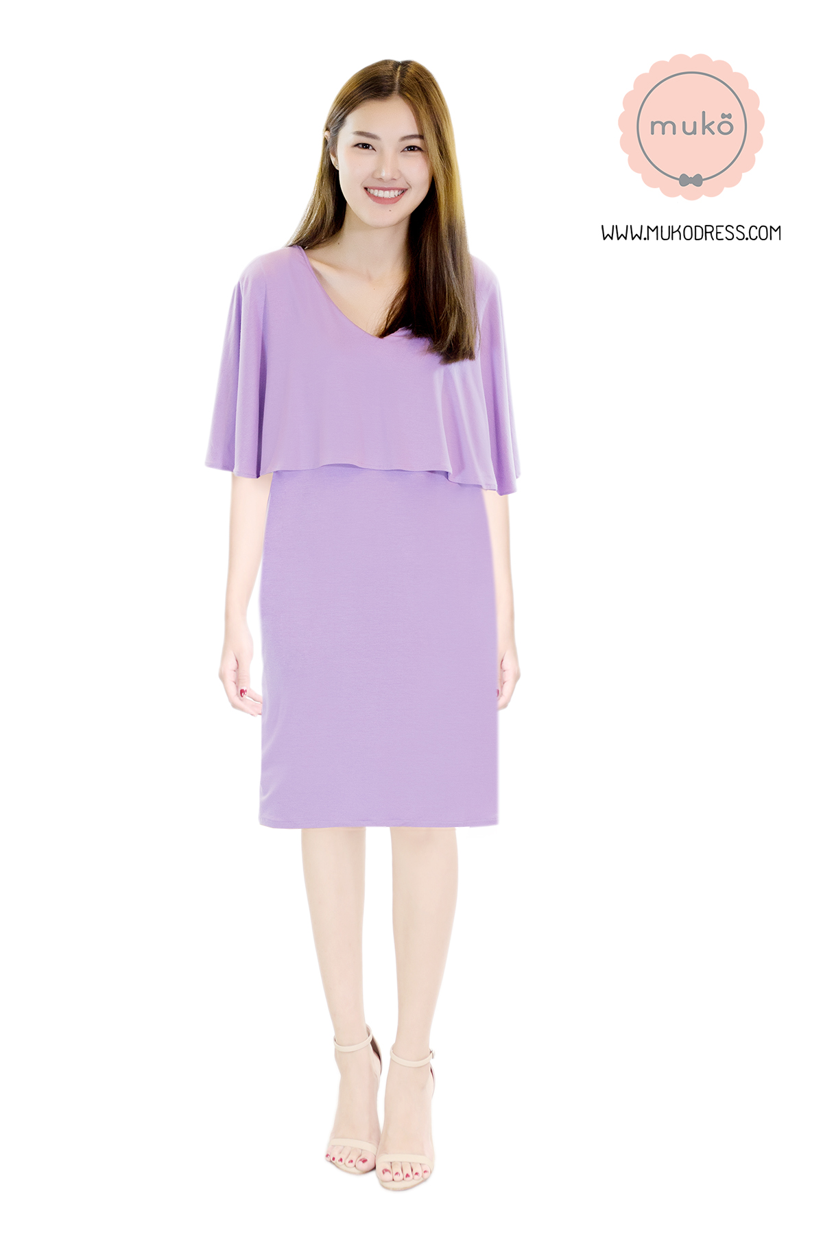 Muko Cindy เดรสเปิดให้นม คลุมท้อง DR17-008 สีม่วงอ่อน