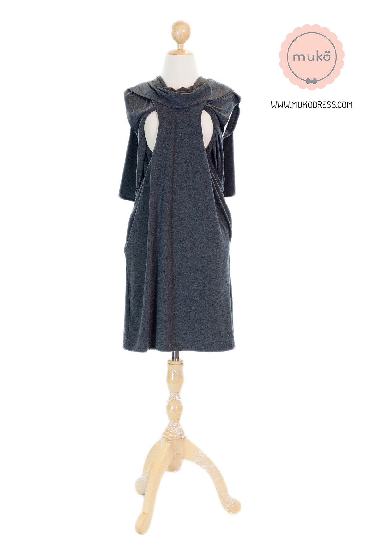 Muko Cindy เดรสเปิดให้นม คลุมท้อง  DR17-009 สีเทาเข้ม