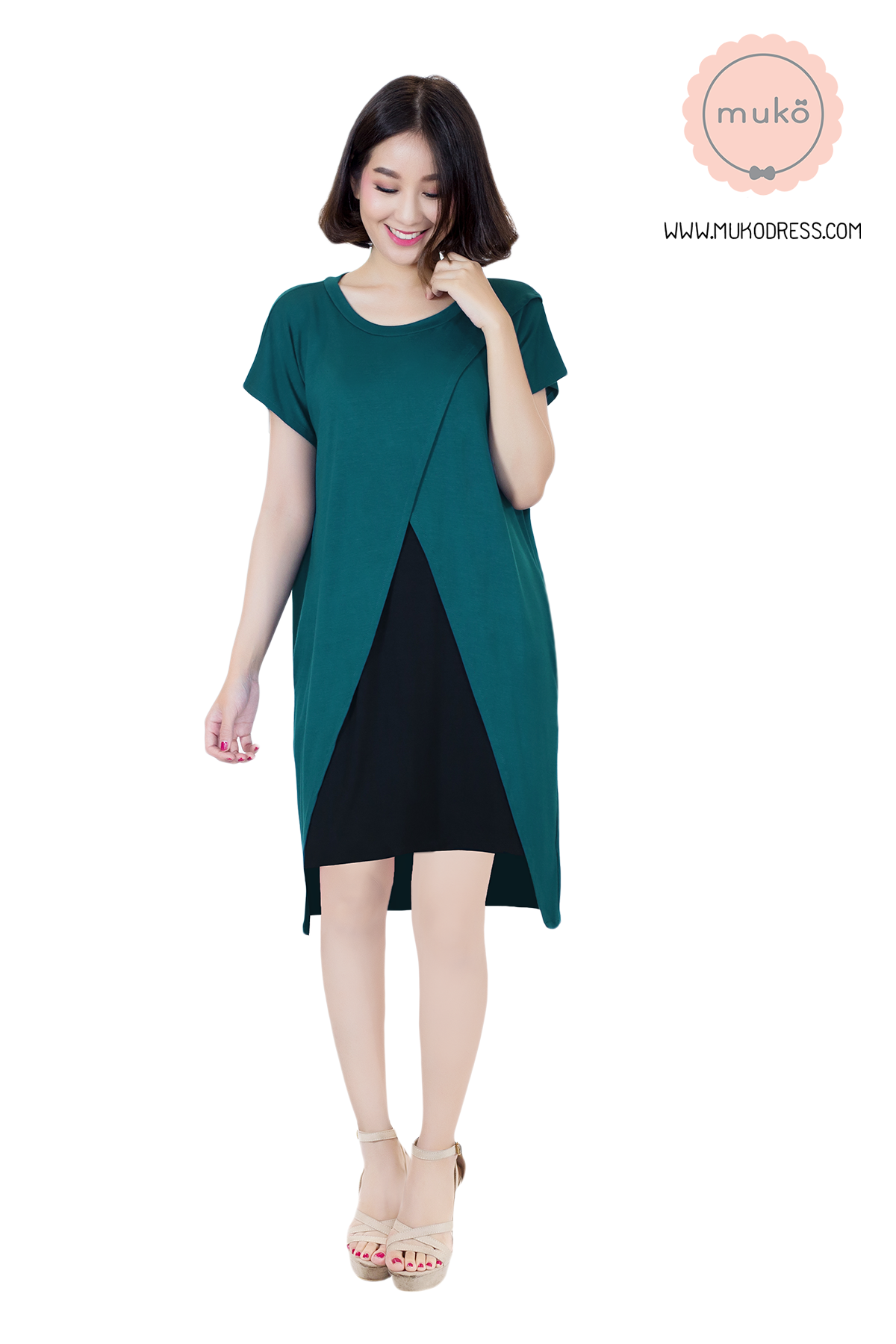 Muko Buttercup ชุดให้นม คลุมท้อง DR16-021 ฟ้าทะเล-ดำ