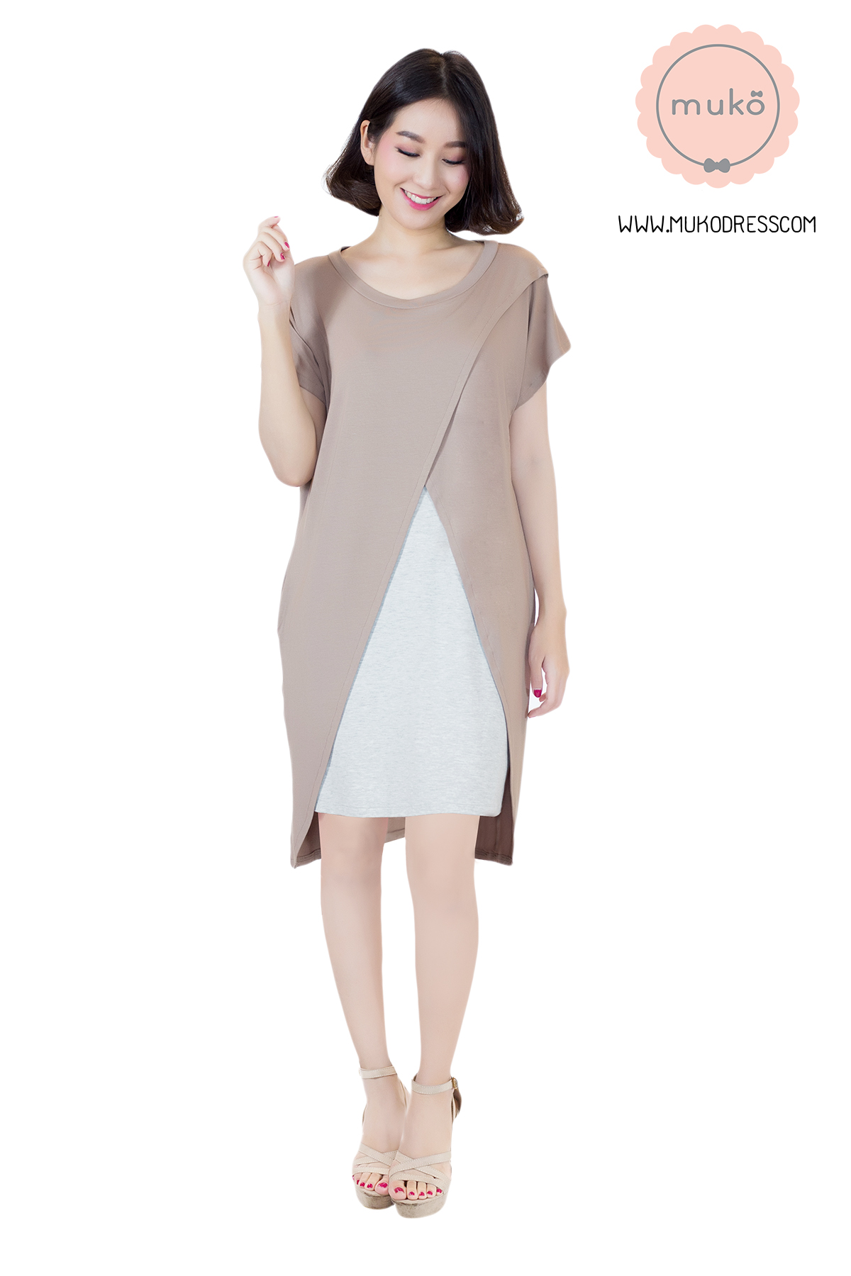 Muko Buttercup ชุดให้นม คลุมท้อง DR16-022 ลาเต้-เทาอ่อนมาก Muko Buttercup ชุดให้นม คลุมท้อง DR16-022 ลาเต้-เทาอ่อนมาก