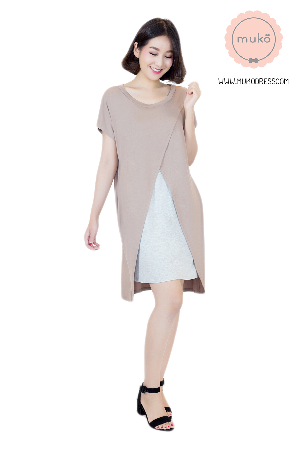 Muko Buttercup ชุดให้นม คลุมท้อง DR16-022 ลาเต้-เทาอ่อนมาก Muko Buttercup ชุดให้นม คลุมท้อง DR16-022 ลาเต้-เทาอ่อนมาก
