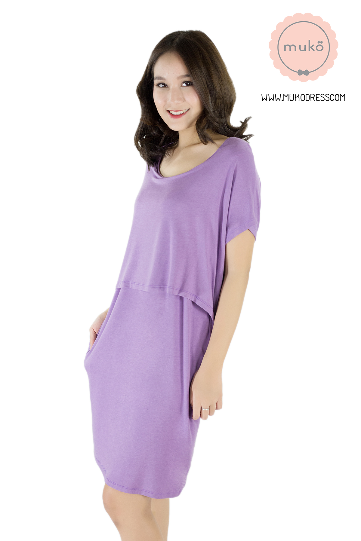 Muko AYA Jane เดรสให้นม คลุมท้อง DR15-004 สีม่วง