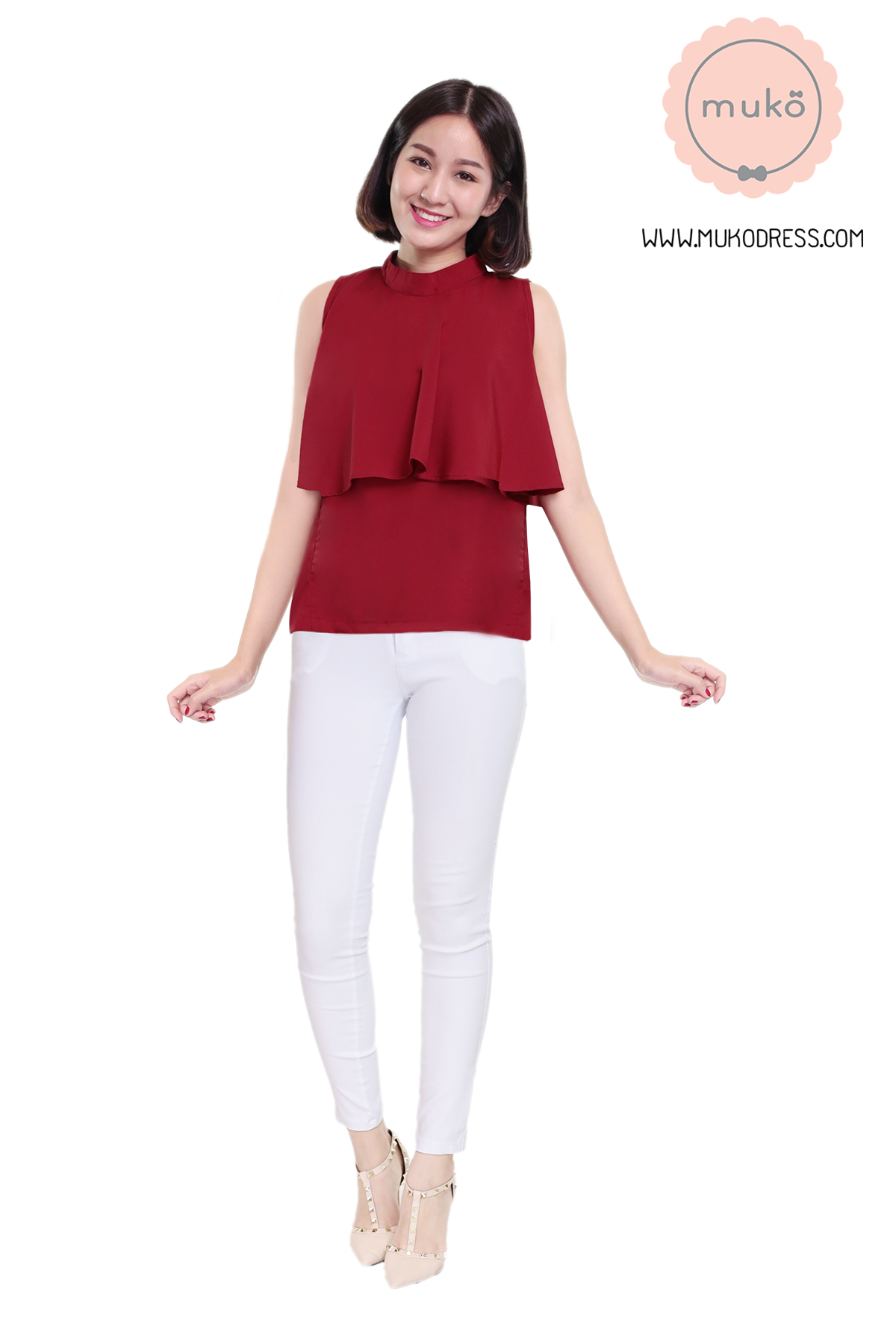 Muko Bryony  เสื้อเปิดให้นม BSL04-012 แดงเลือดหมู