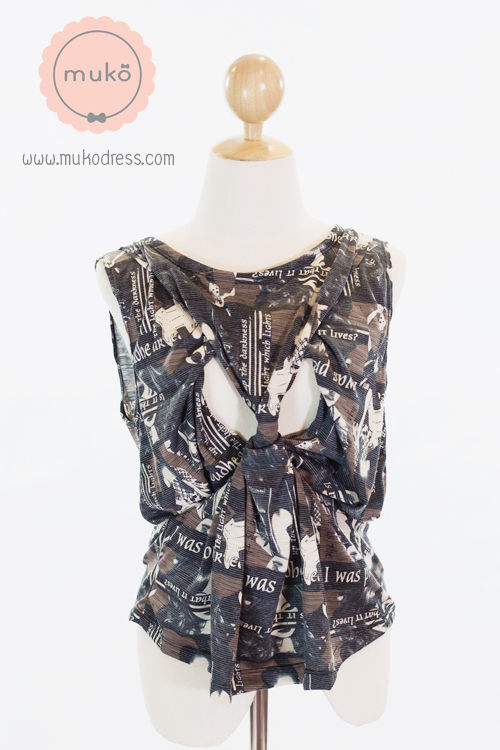 Muko Caramel  เสื้อเปิดให้นม ผ้าคอตตอนยืด TC16-005 สีน้ำตาลลายหน้าคน***(3ชุด1,200.-/6ชุด1,900.-)