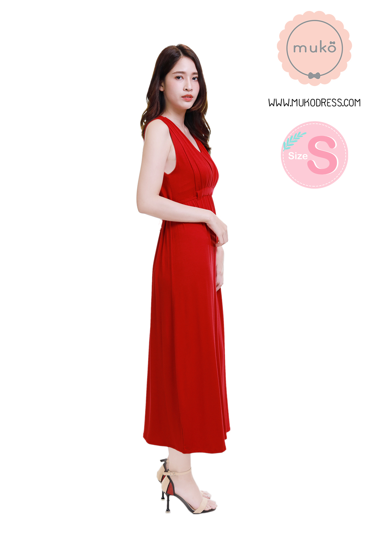 Muko Brownie เดรสให้นม คลุมท้อง size s MR02-013 แดงสด Muko Brownie เดรสให้นม คลุมท้อง size s MR02-013 แดงสด