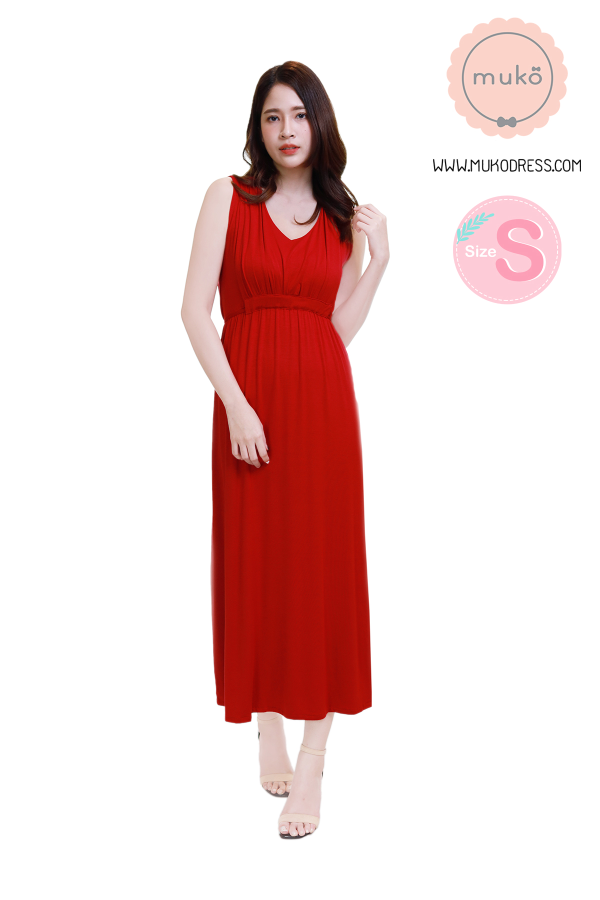 Muko Brownie เดรสให้นม คลุมท้อง size s MR02-013 แดงสด Muko Brownie เดรสให้นม คลุมท้อง size s MR02-013 แดงสด