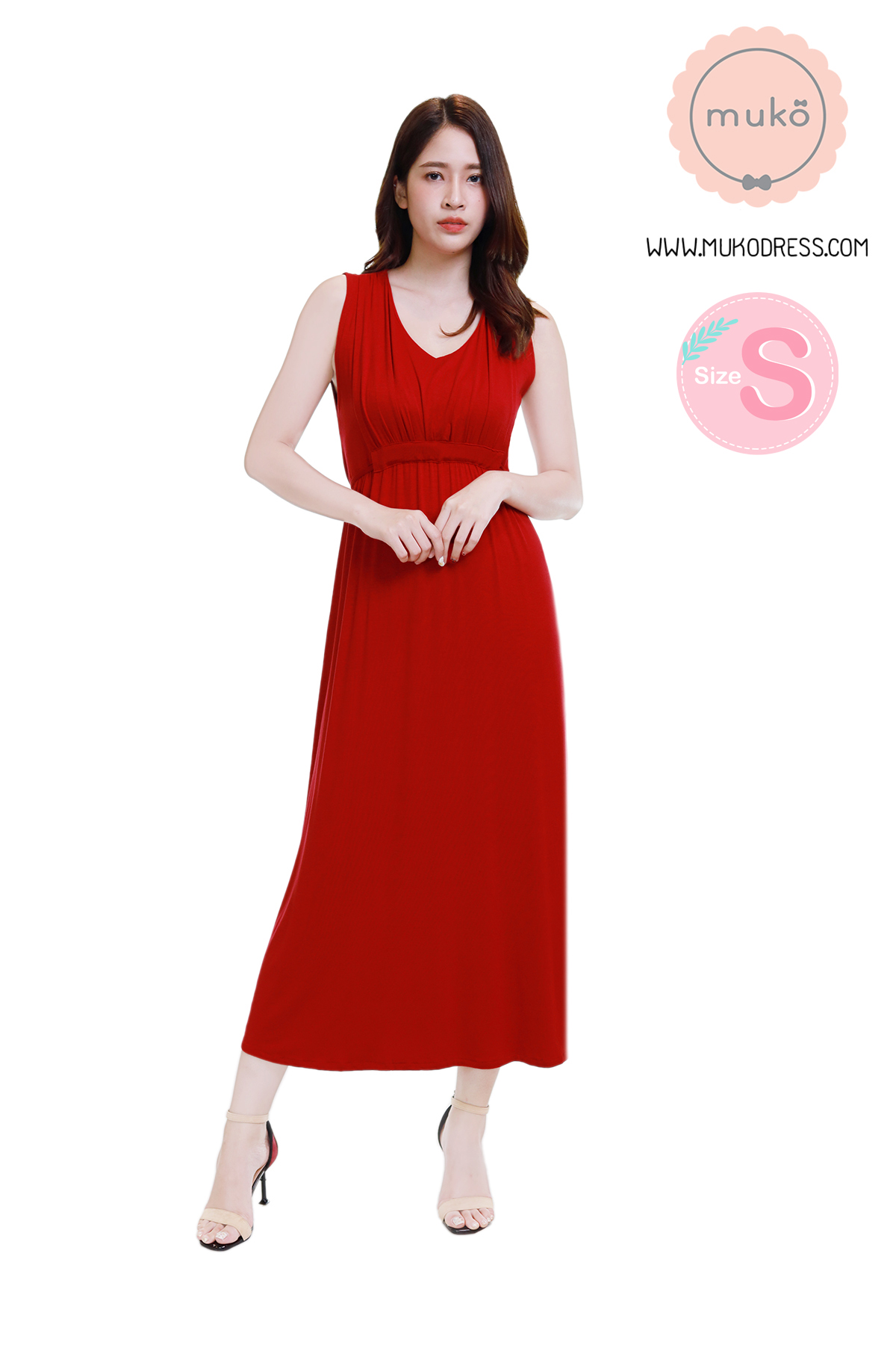 Muko Brownie เดรสให้นม คลุมท้อง size s MR02-013 แดงสด Muko Brownie เดรสให้นม คลุมท้อง size s MR02-013 แดงสด