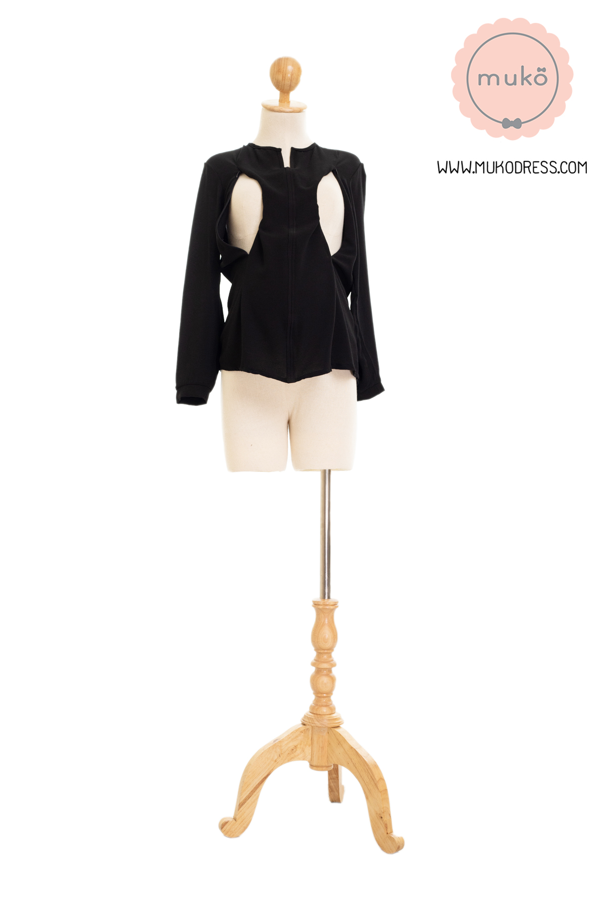 Muko BeHers เสื้อเปิดให้นม BSL16-011 แขนยาวกุ๊นสาบหน้าดำ
