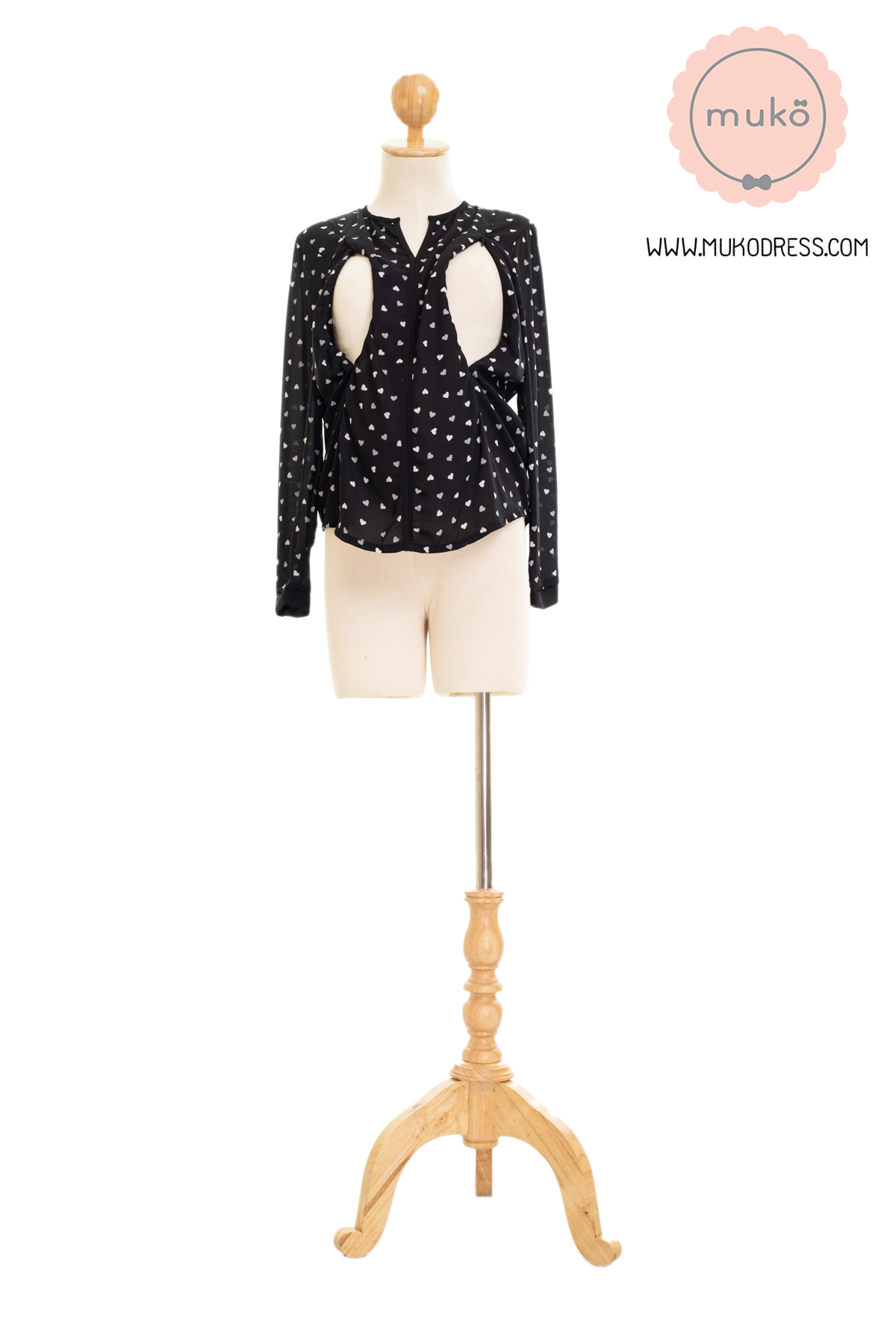 Muko BeHers เสื้อเปิดให้นม BSL16-014 แขนยาวกุ๊นสาบหน้าหัวใจ