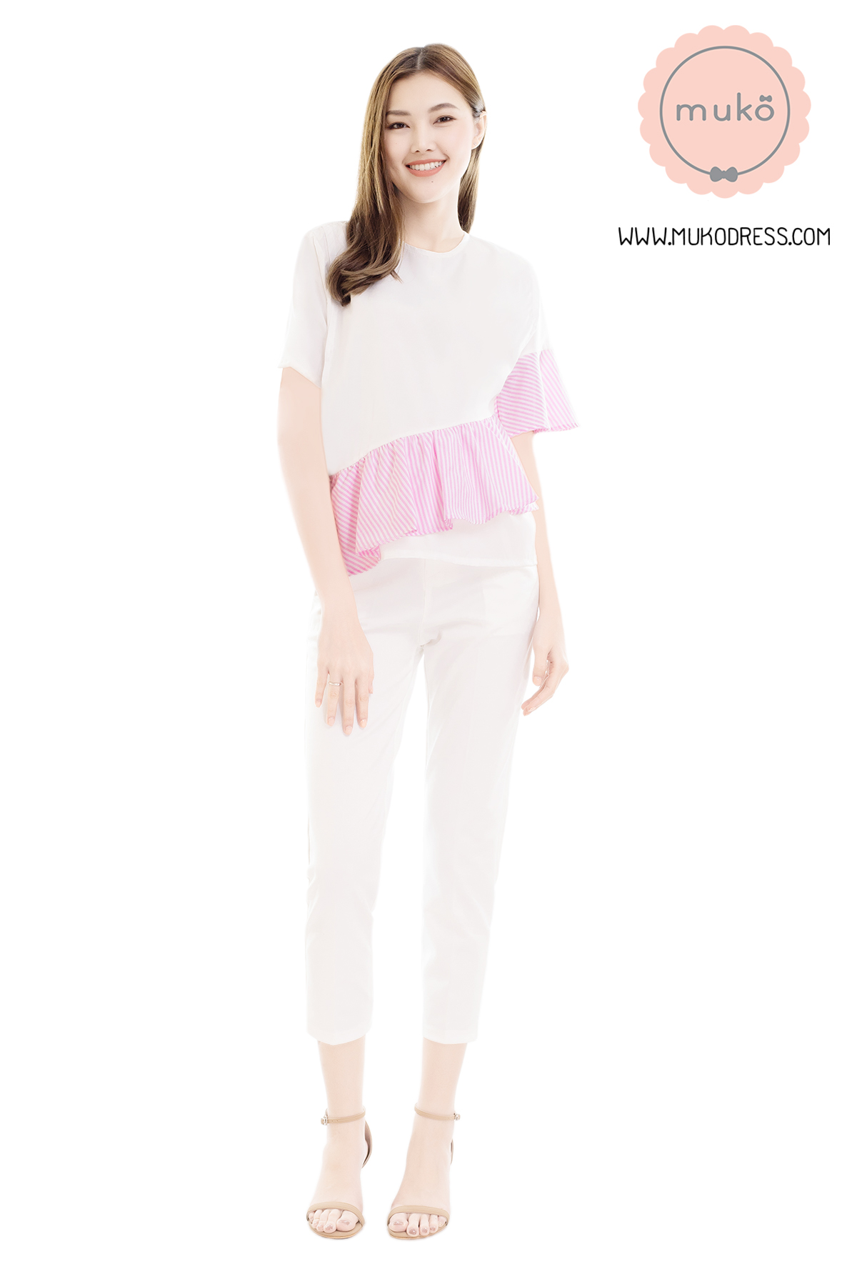 Muko Tancy เสื้อเปิดให้นม คลุมท้อง BSL18-002 สีขาว-ชมพู Muko Tancy เสื้อเปิดให้นม คลุมท้อง BSL18-002 สีขาว-ชมพู