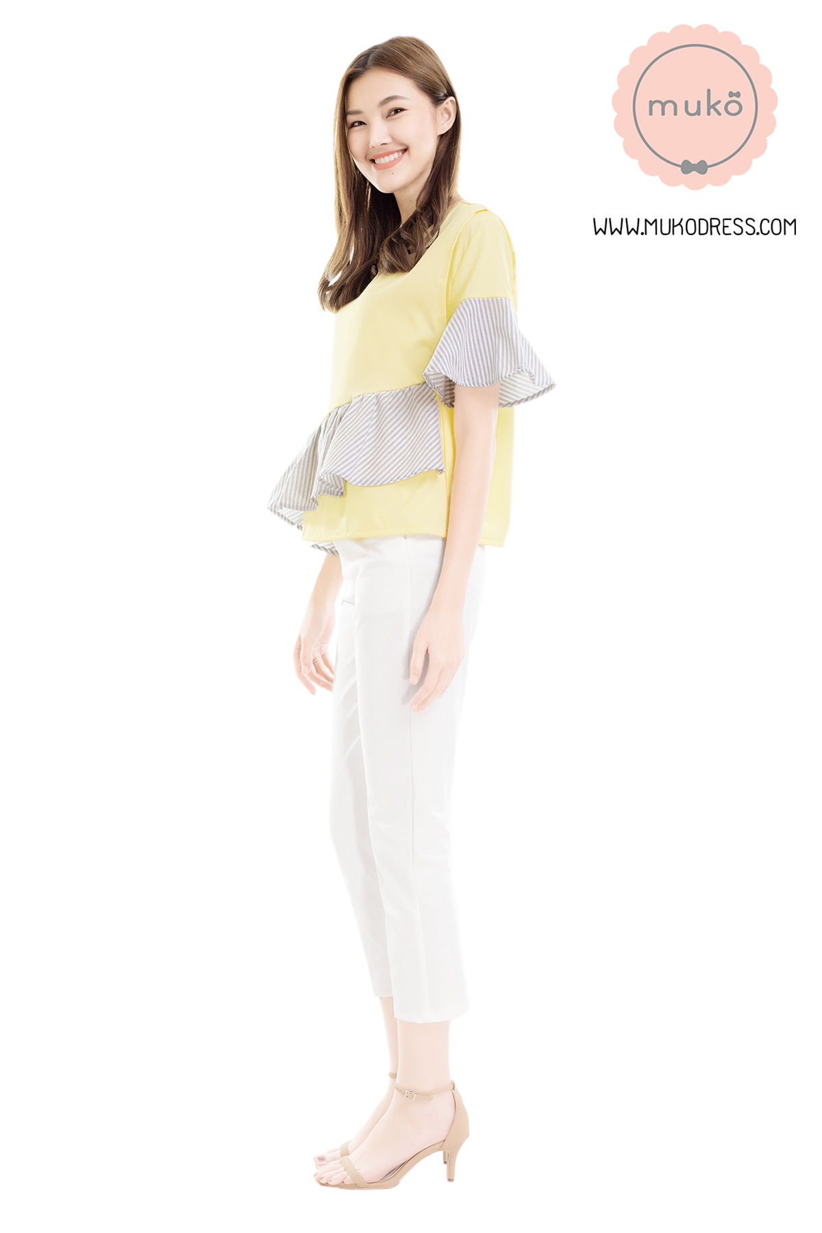 Muko Tancy เสื้อเปิดให้นม คลุมท้อง BSL18-006 สีเหลืืองนม