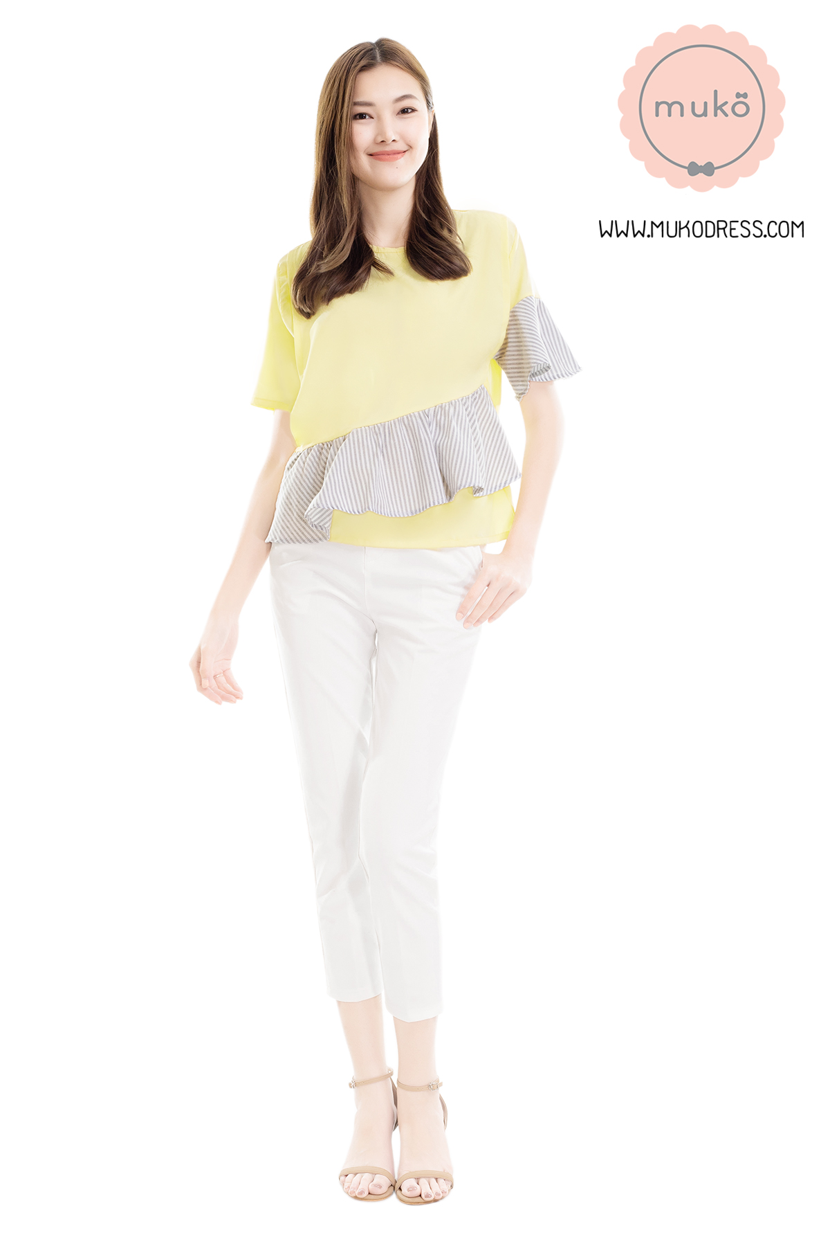 Muko Tancy เสื้อเปิดให้นม คลุมท้อง BSL18-006 สีเหลืืองนม