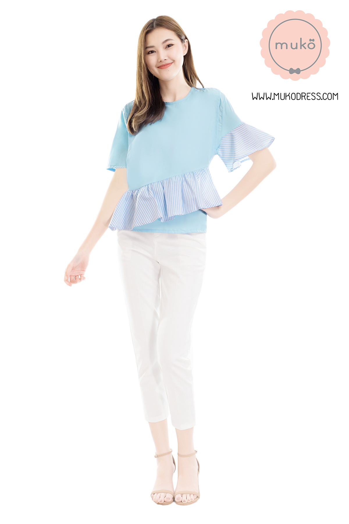 Muko Tancy เสื้อเปิดให้นม คลุมท้อง BSL18-007 สีฟ้า