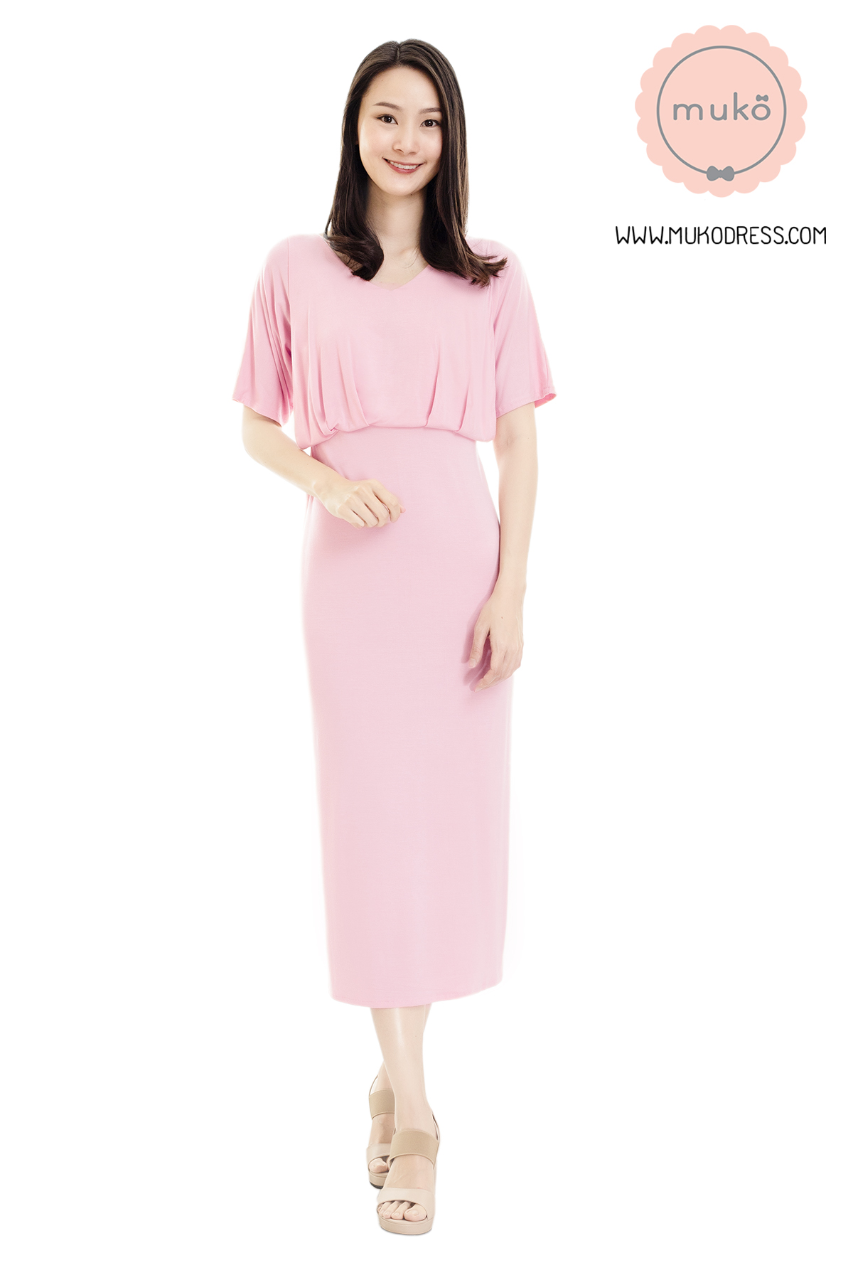 Muko Champagne เดรสเปิดให้นม คลุมท้อง MR05-005 ชมพู