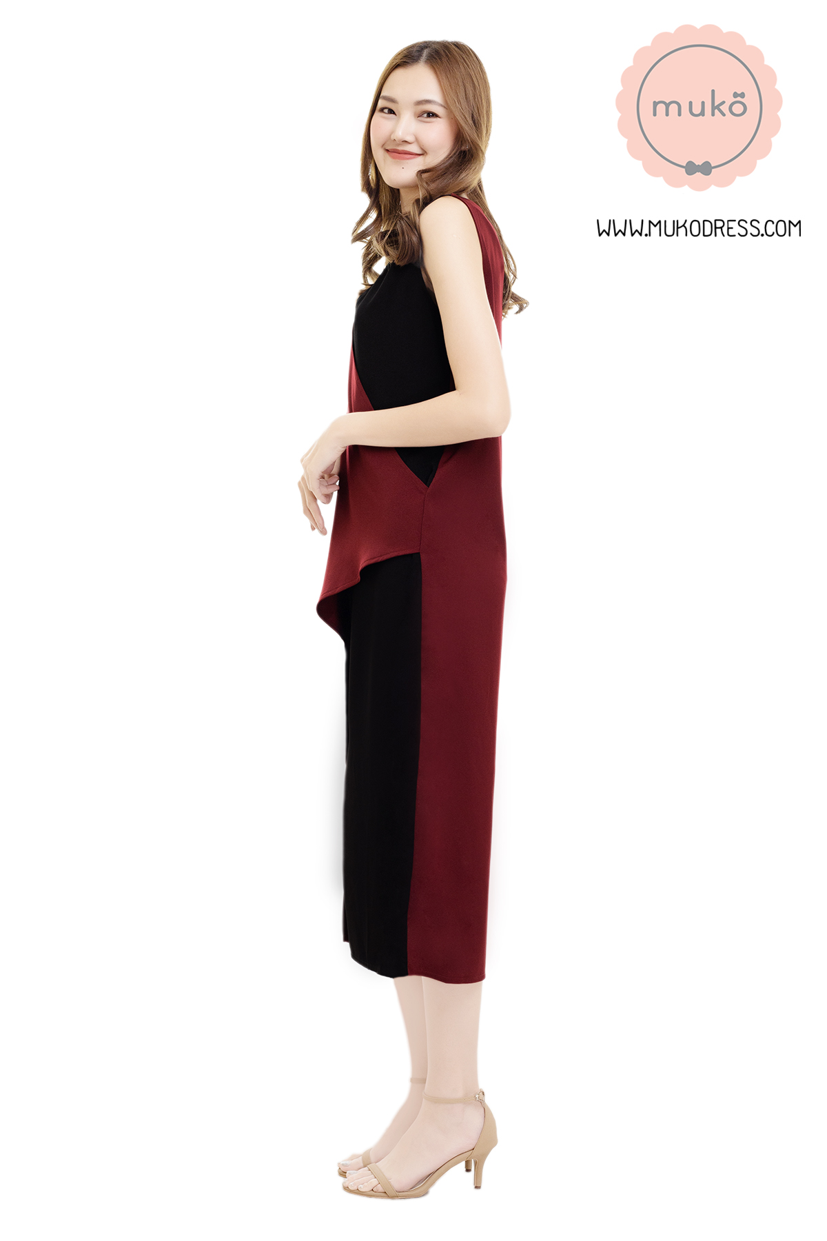 Muko Kinsley เดรสเปิดให้นม คลุมท้อง DP08-001 แดงเลือดหมู-ดำ