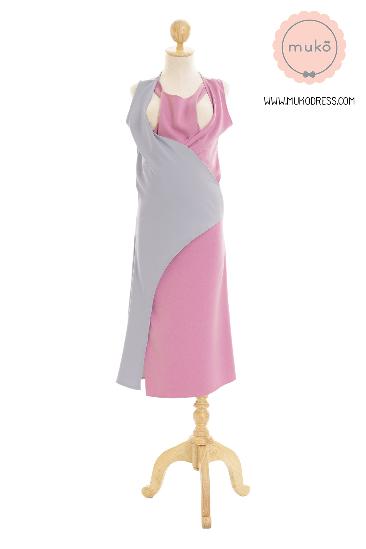Muko Kinsley เดรสเปิดให้นม คลุมท้อง DP08-002 เทา-กะปิ
