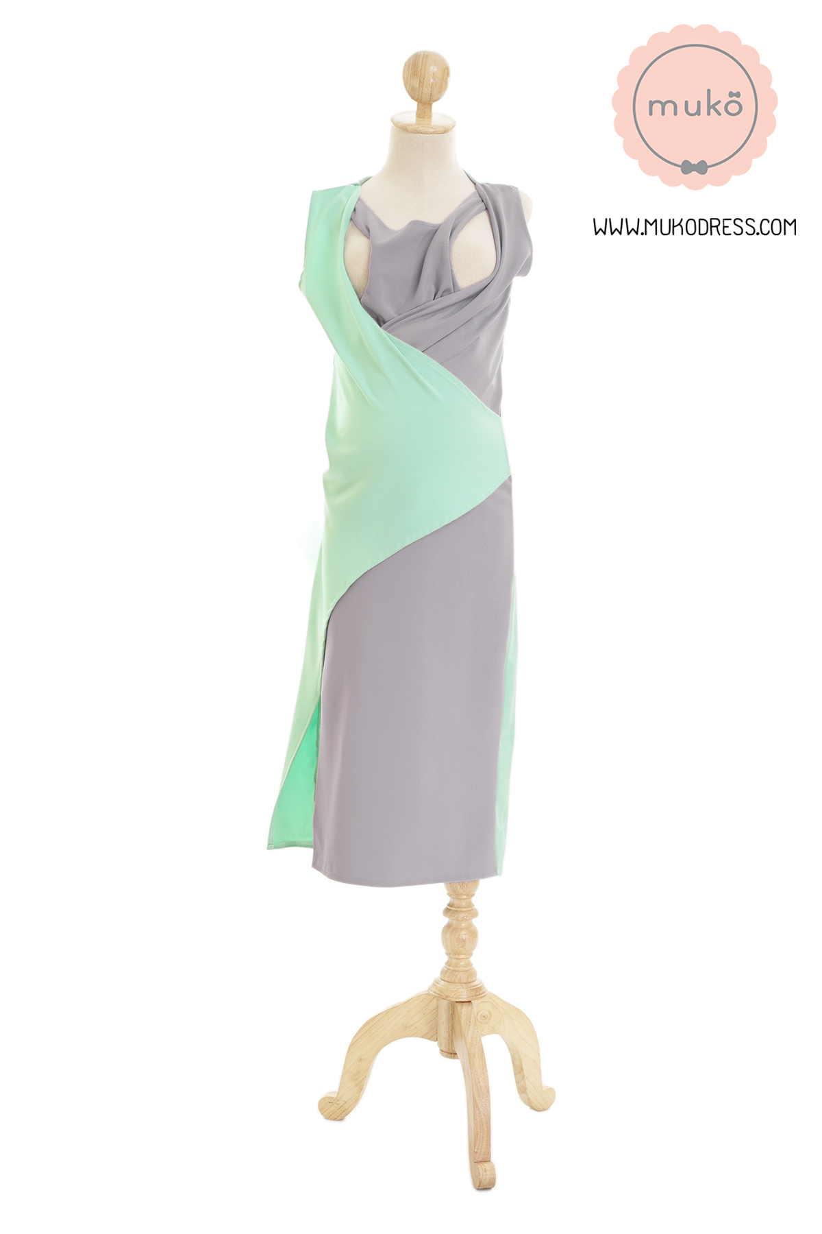 Muko Kinsley เดรสเปิดให้นม คลุมท้อง DP08-003 เขียว-เทา
