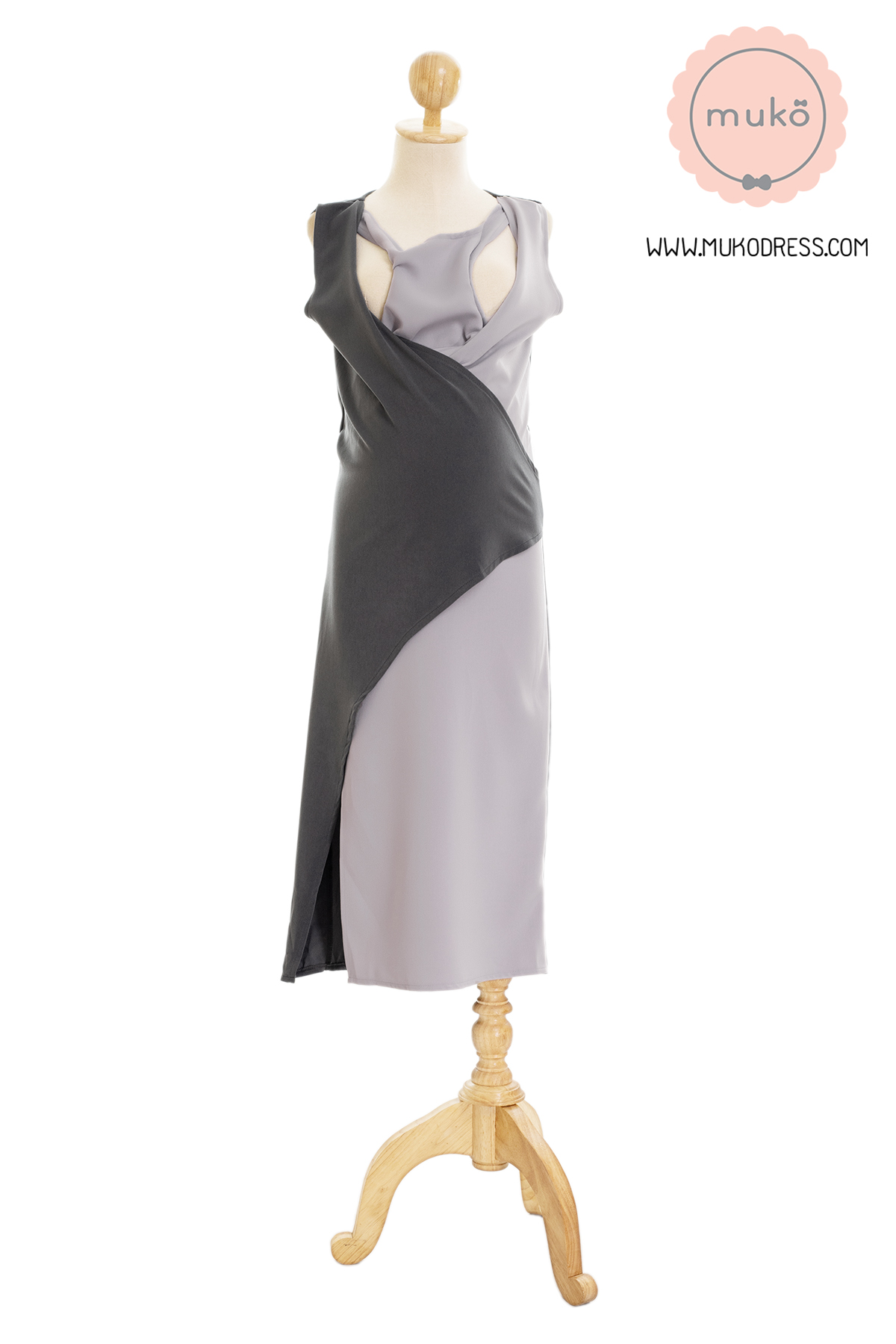 Muko Kinsley เดรสเปิดให้นม คลุมท้อง DP08-007 เทาเข้ม-เทาอ่อน