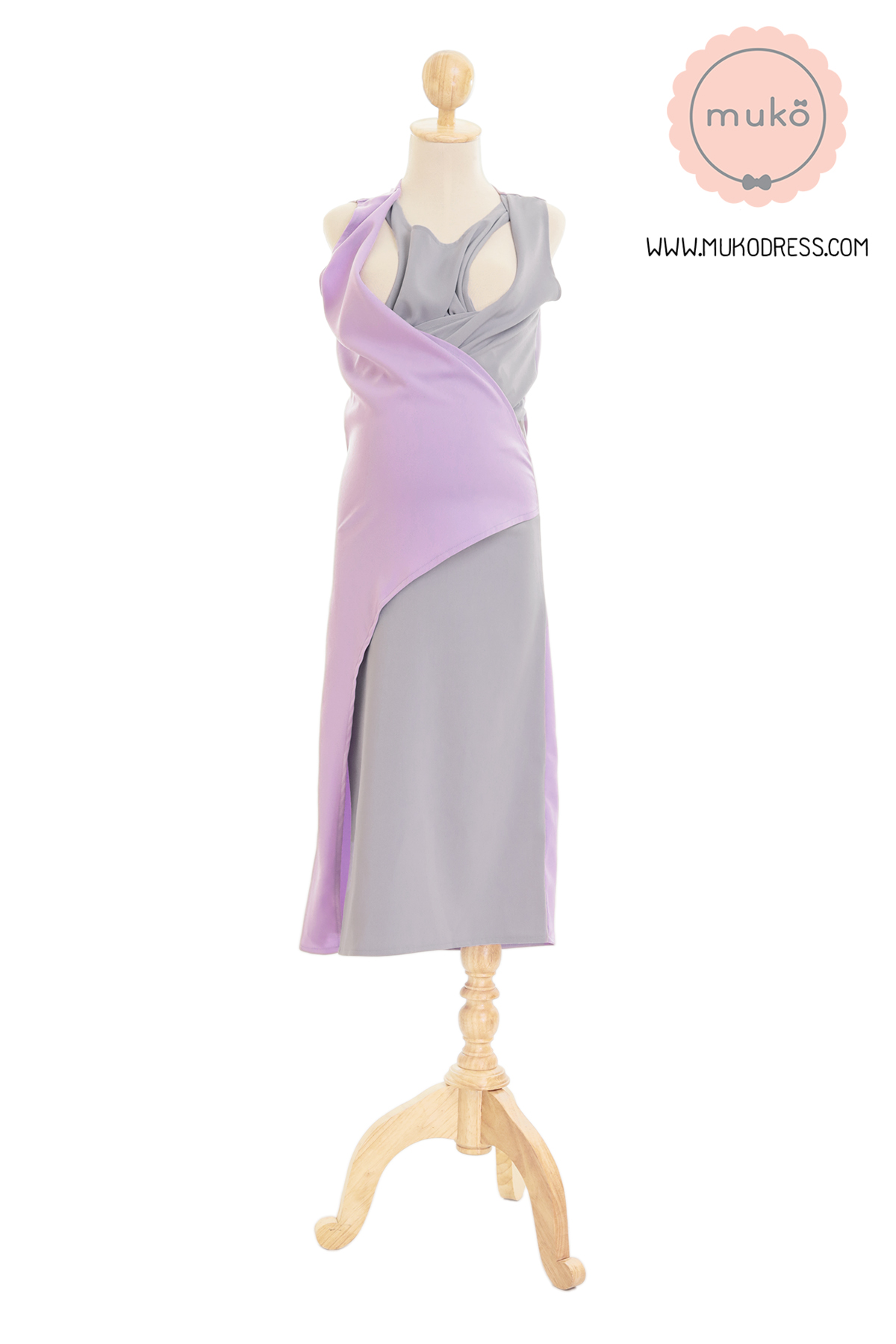 Muko Kinsley เดรสเปิดให้นม คลุมท้อง DP08-008 ม่วง-เทาอ่อน