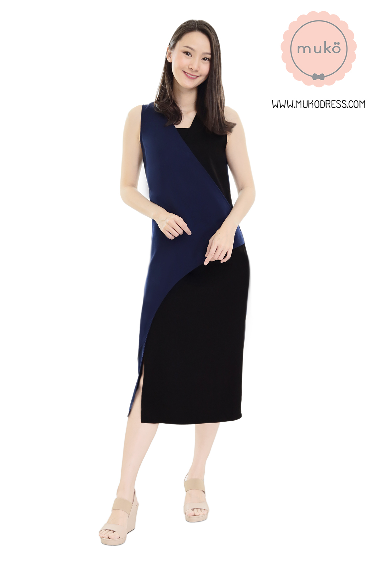 Muko Kinsley เดรสเปิดให้นม คลุมท้อง DP08-009 กรม-ดำ