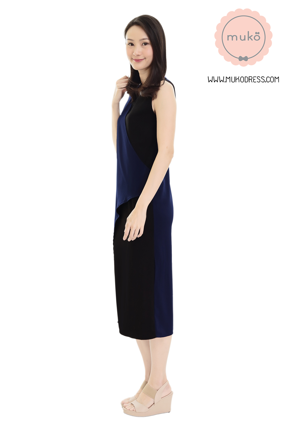 Muko Kinsley เดรสเปิดให้นม คลุมท้อง DP08-009 กรม-ดำ