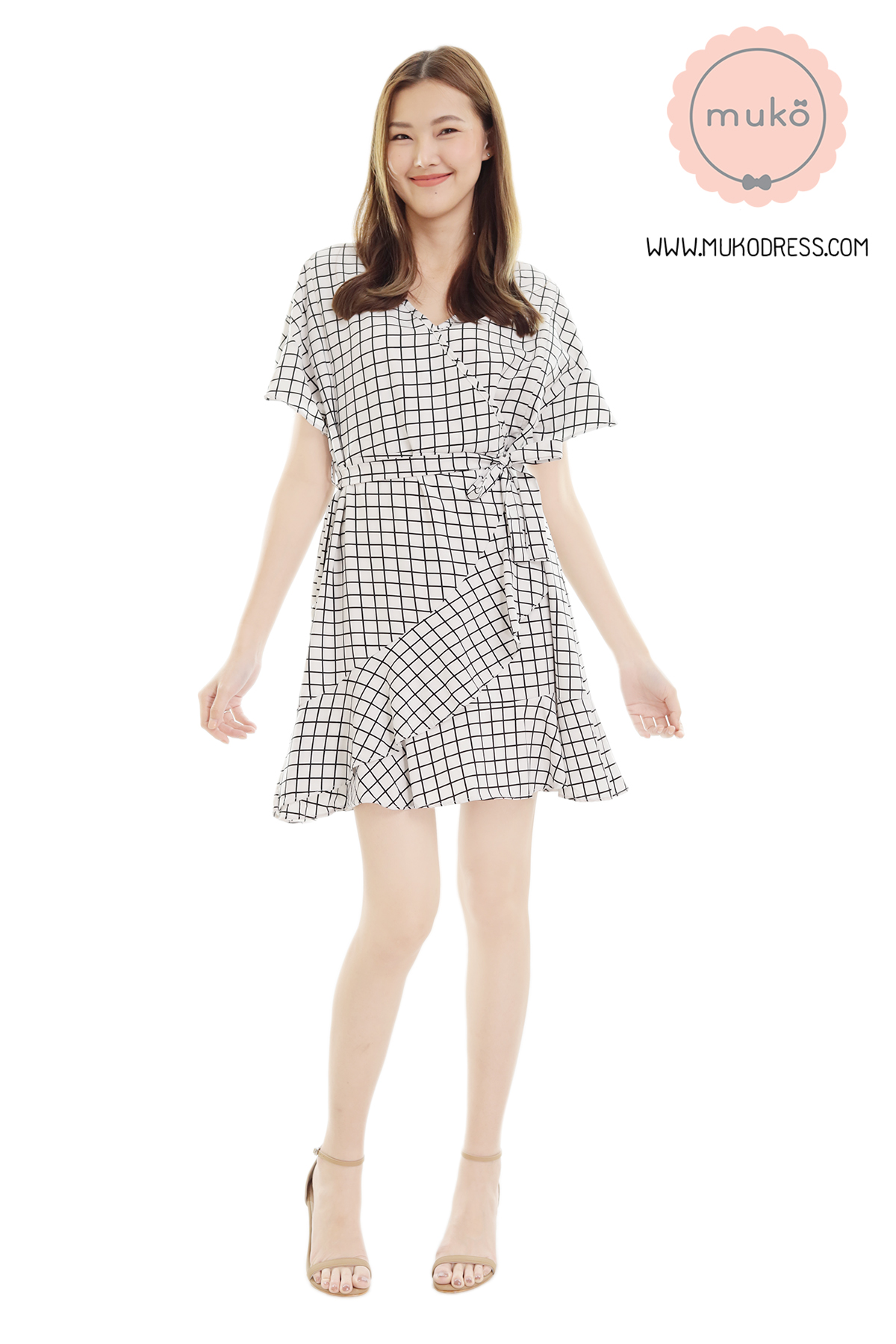 Muko MACY เดรสให้นม/คลุมท้อง DZ26-014 ตารางขาว