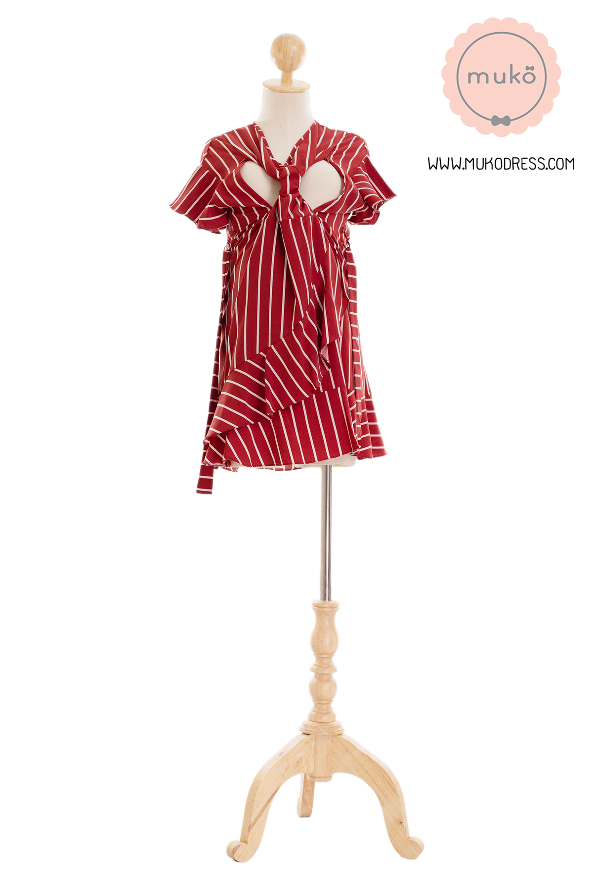 Muko MACY เดรสให้นม/คลุมท้อง DZ26-017 ริ้วแดงสด