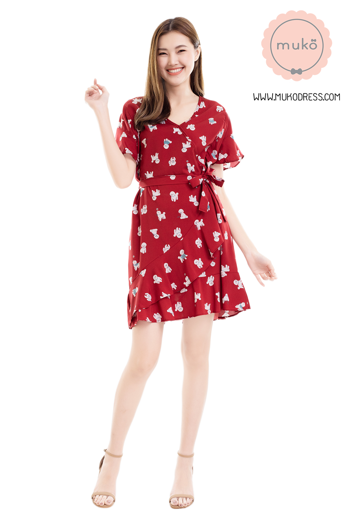 Muko MACY เดรสให้นม/คลุมท้อง DZ26-020 ลายสุนัขแดง