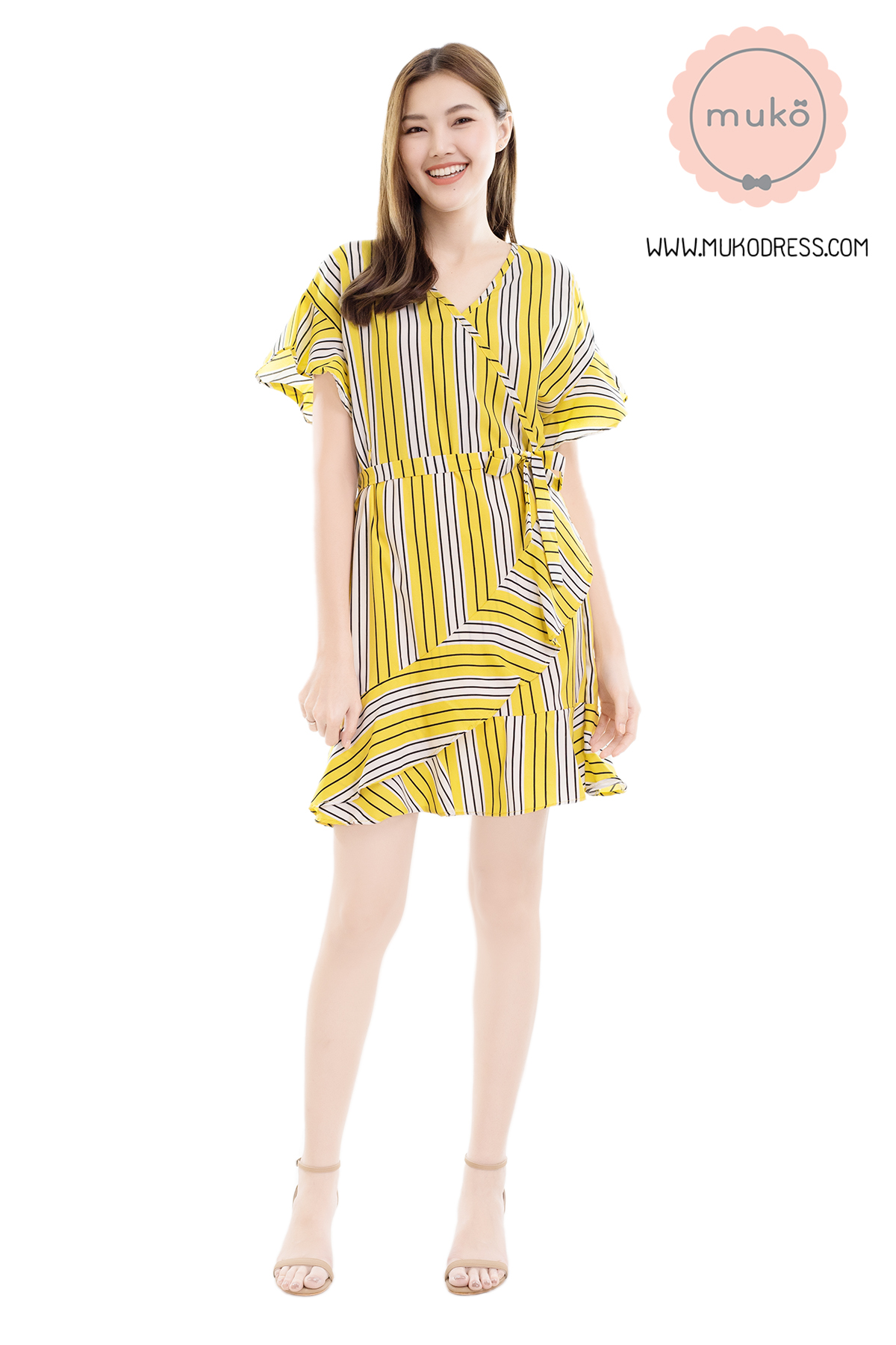 Muko MACY เดรสให้นม/คลุมท้อง DZ26-028 ริ้วเหลือง