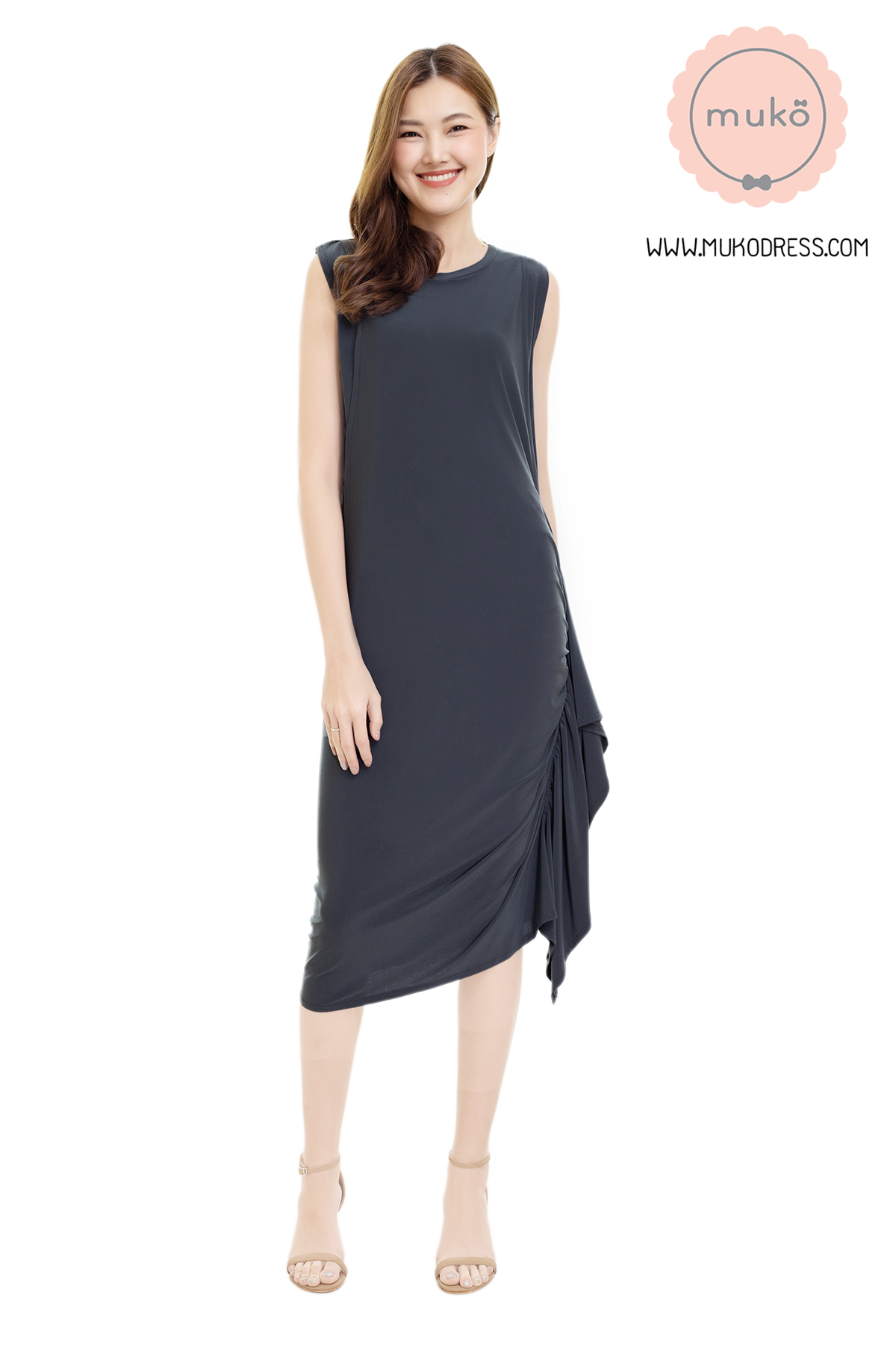 Muko Marigold เดรสเปิดให้นม คลุมท้อง DP07-001 เทา