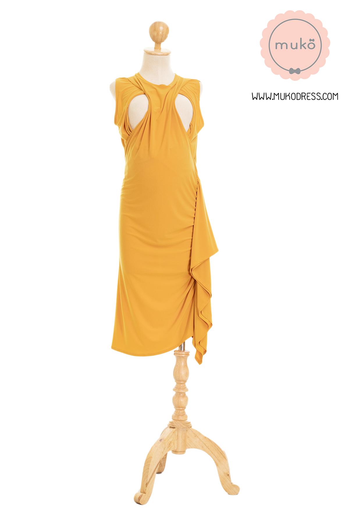 Muko Marigold เดรสเปิดให้นม คลุมท้อง DP07-003 เหลืองมัสตาร์ด