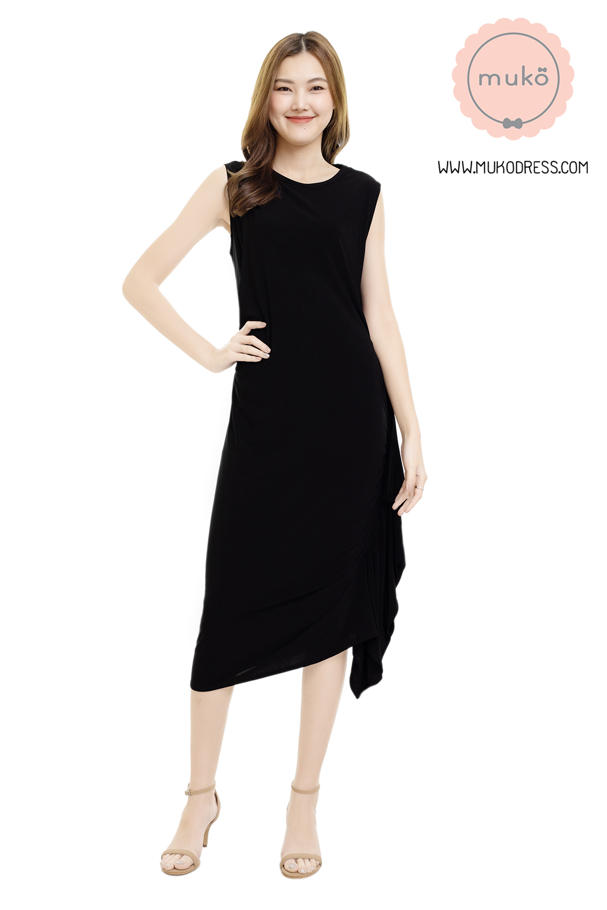 Muko Marigold เดรสเปิดให้นม คลุมท้อง DP07-007 ดำ