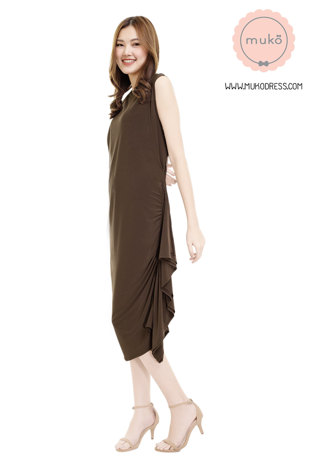Muko Marigold เดรสเปิดให้นม คลุมท้อง DP07-010 น้ำตาล