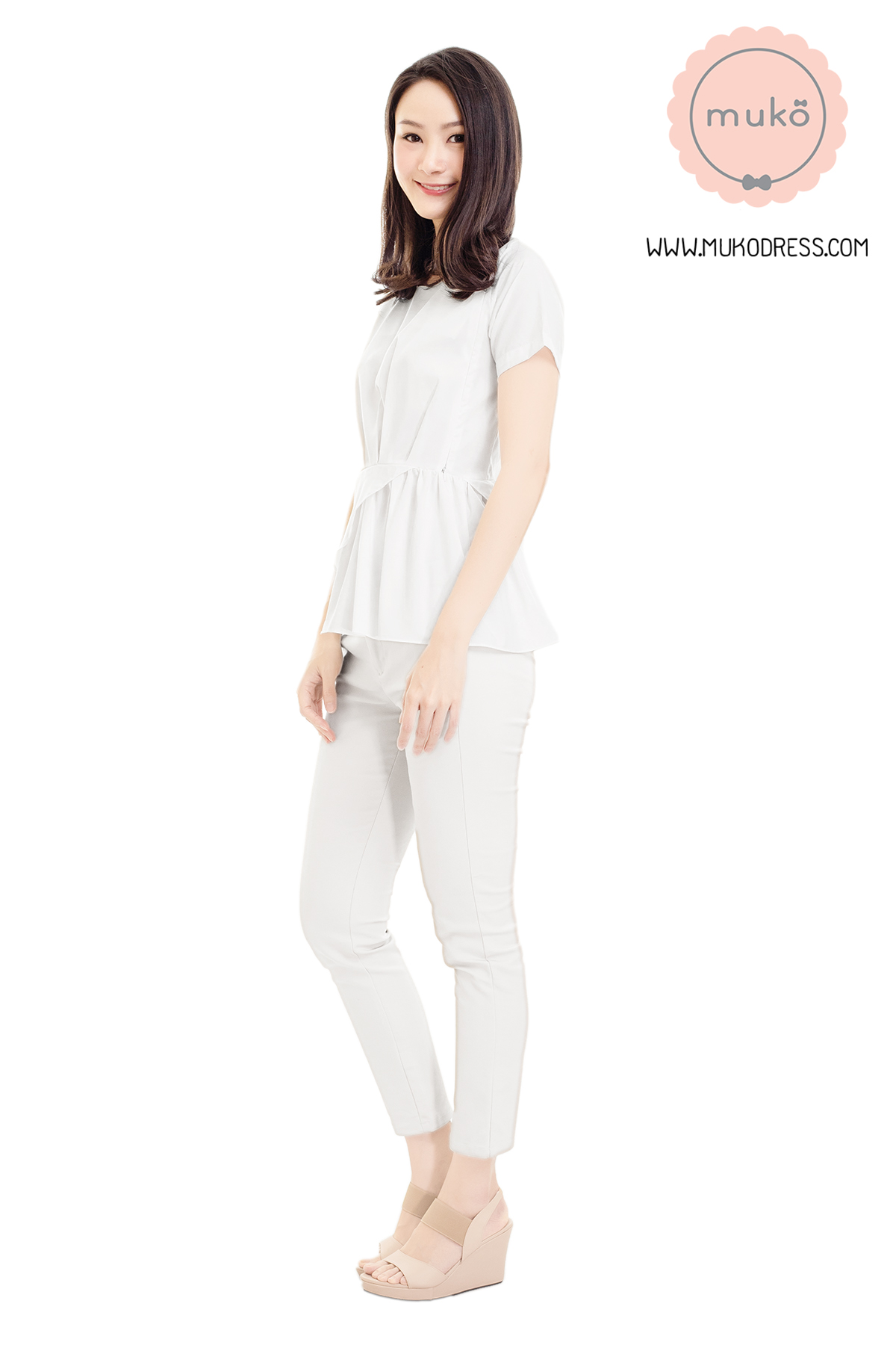Muko Peony เสื้อเปิดให้นม คลุมท้อง BSL21-004 ขาว